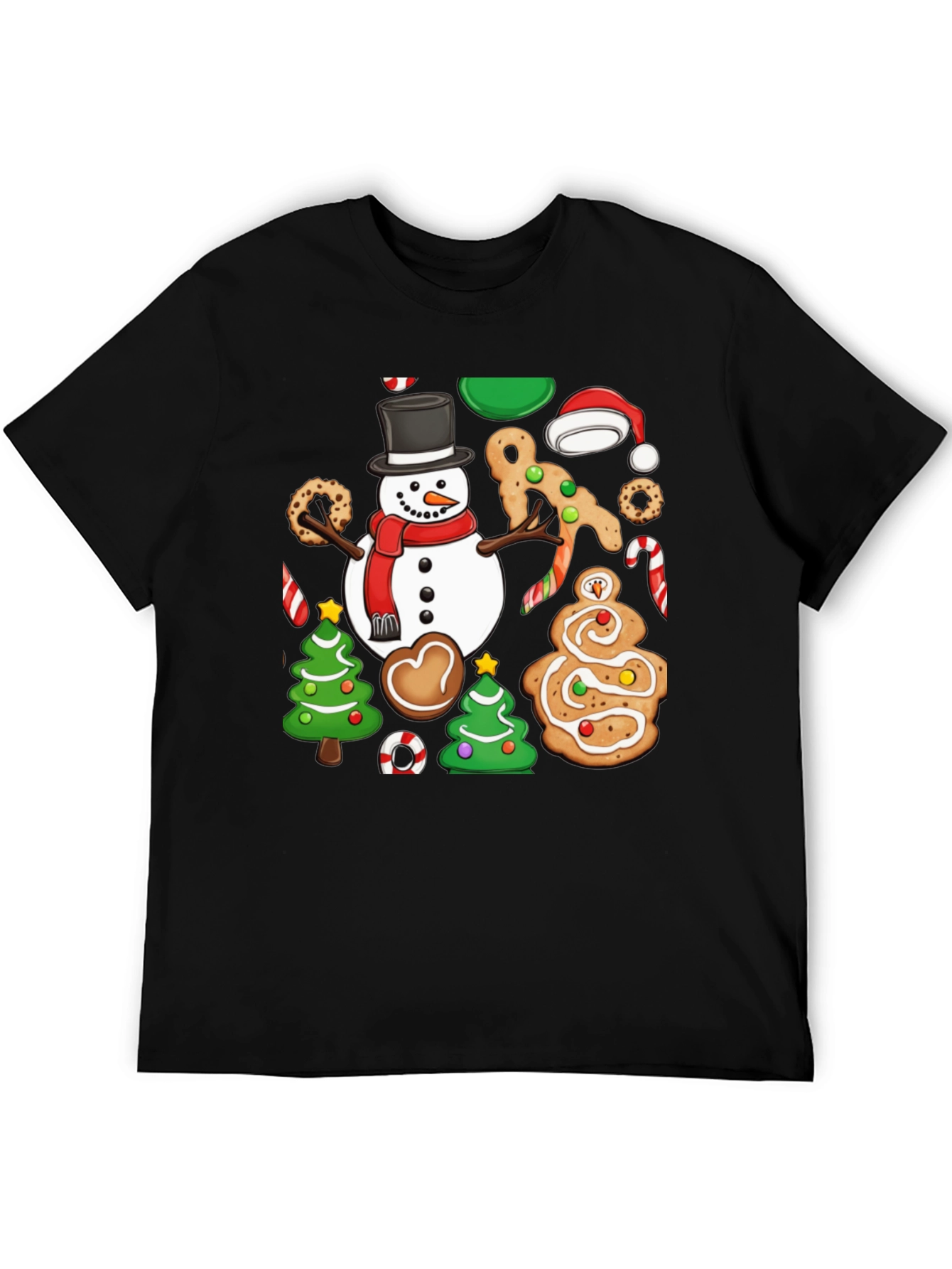 Festive Christmas Cookie & Snowman Graphic T-Shirt