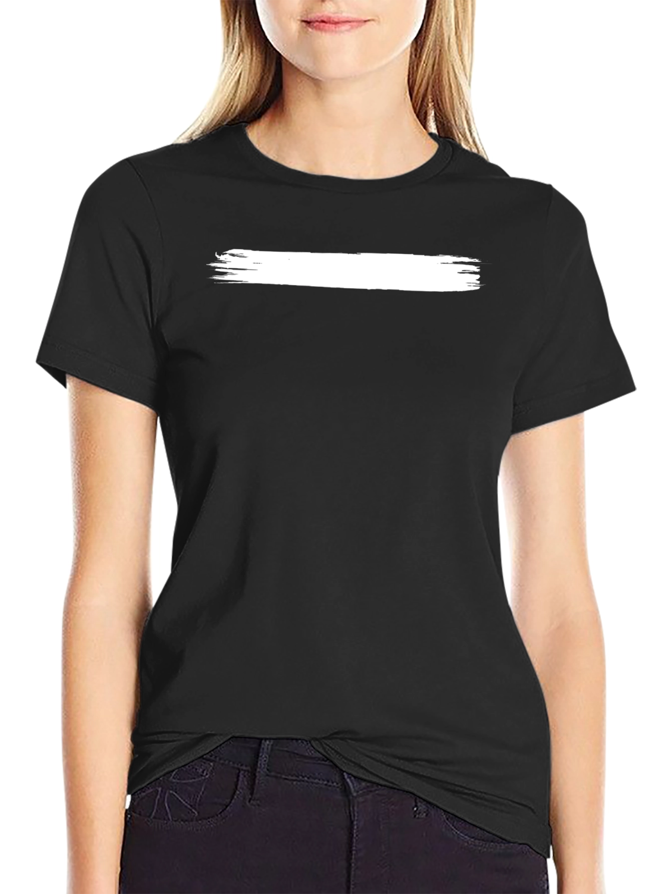Modern Black T-Shirt with White Brushstroke Design