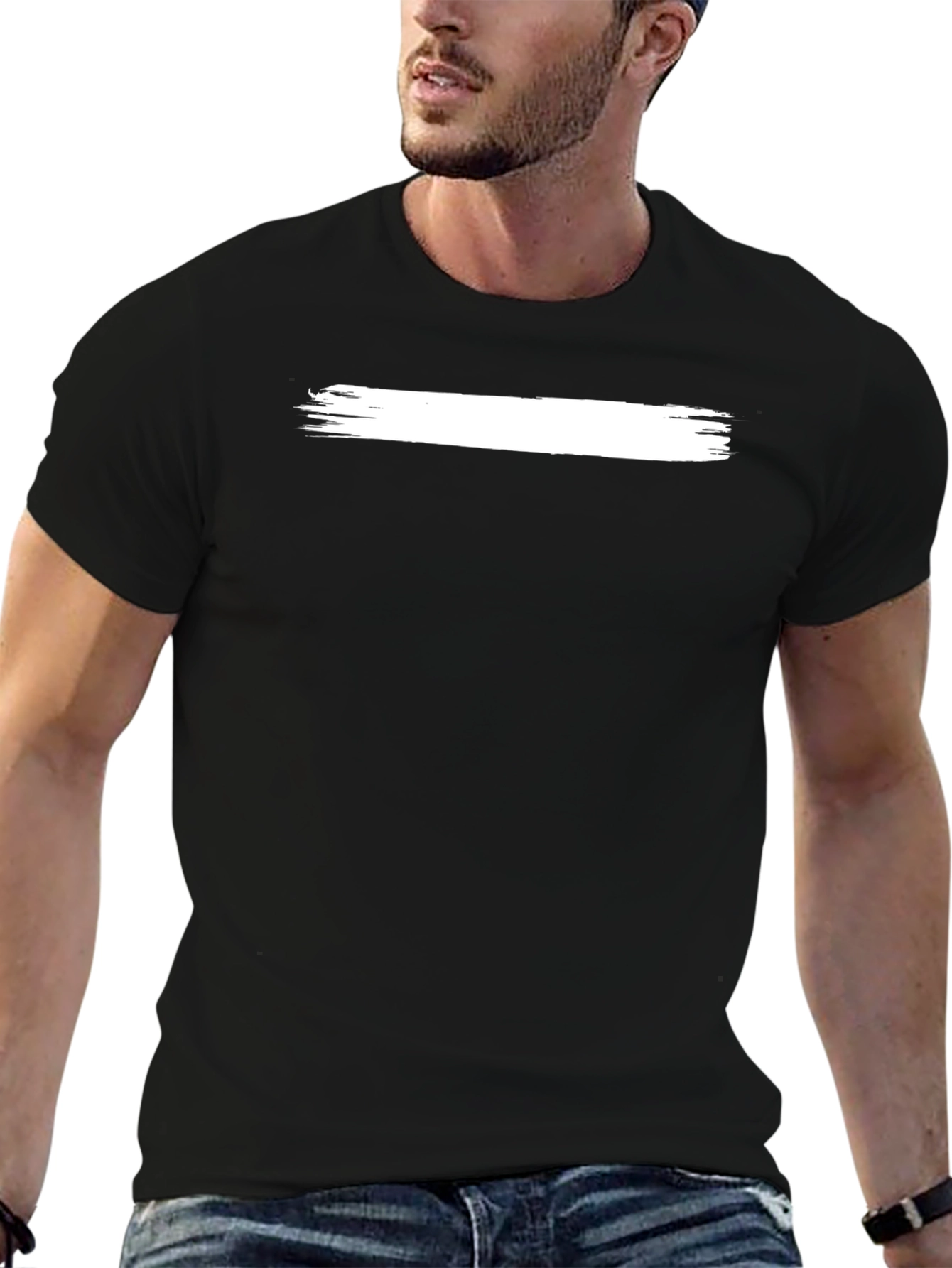 Modern Black T-Shirt with White Brushstroke Design