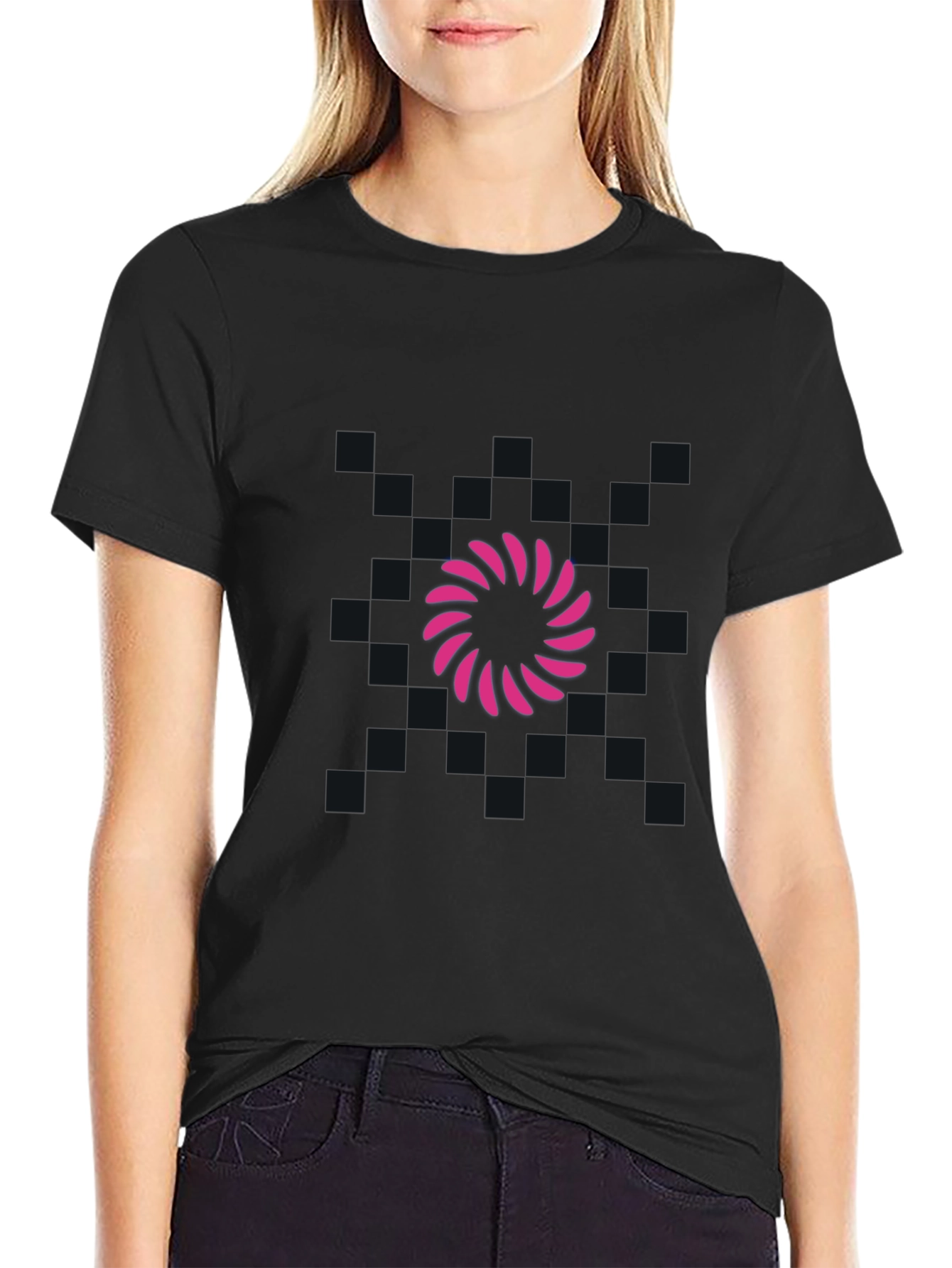 Mens Black T-Shirt - Pink Swirl Graphic