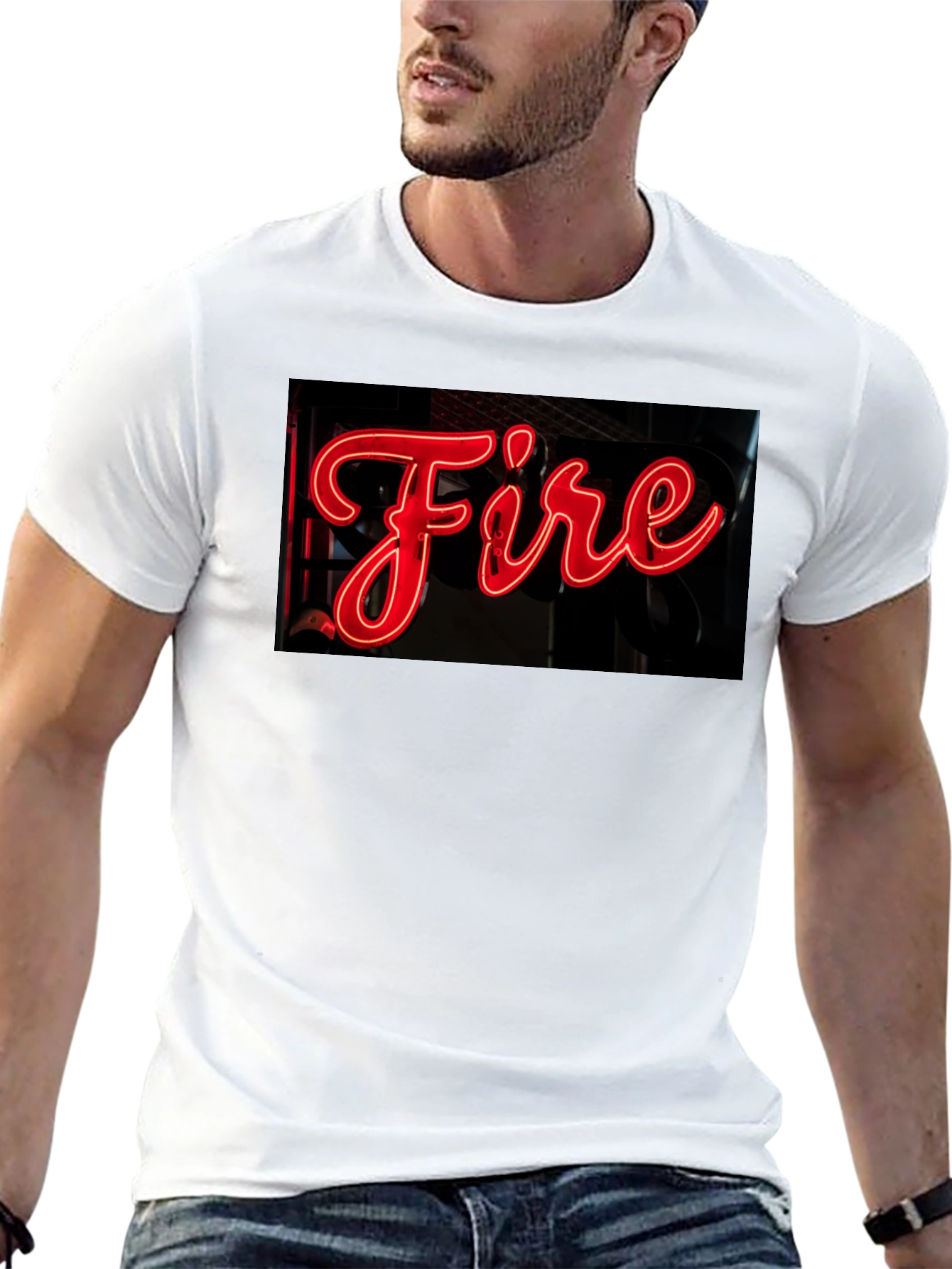 Fiery Graphic Tee - Neon Sign Black T-Shirt