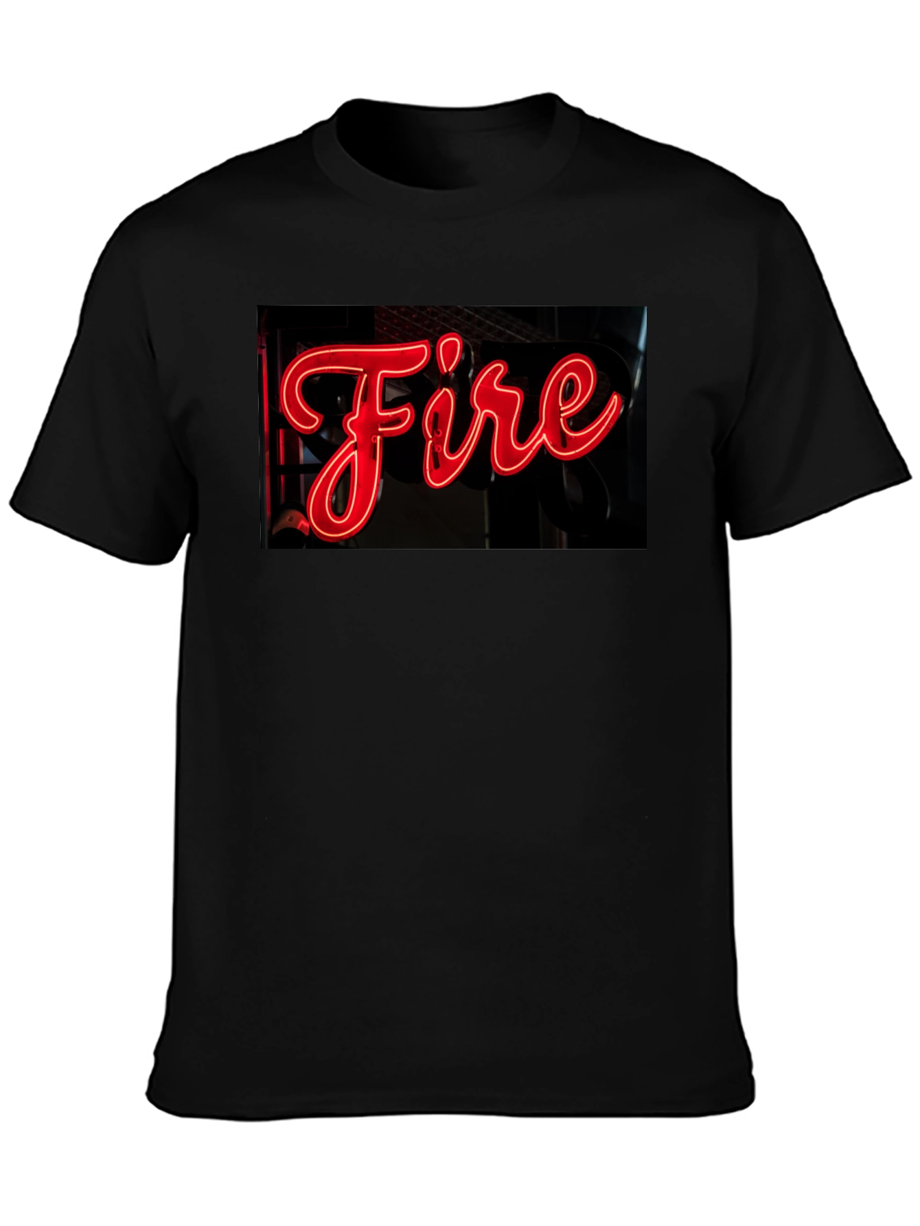 Fiery Graphic Tee - Neon Sign Black T-Shirt