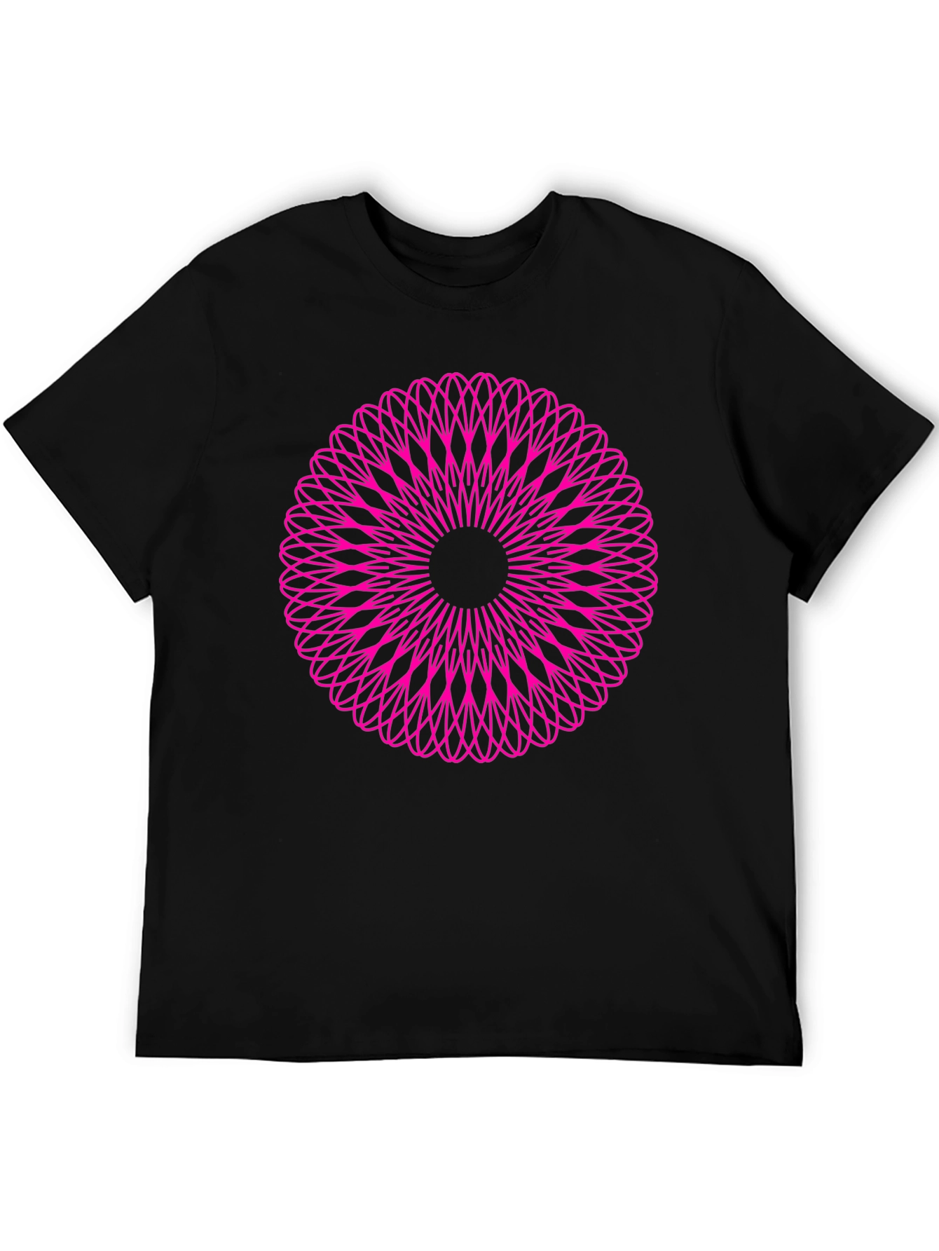 Abstract Pink Mandala Graphic Black T-Shirt
