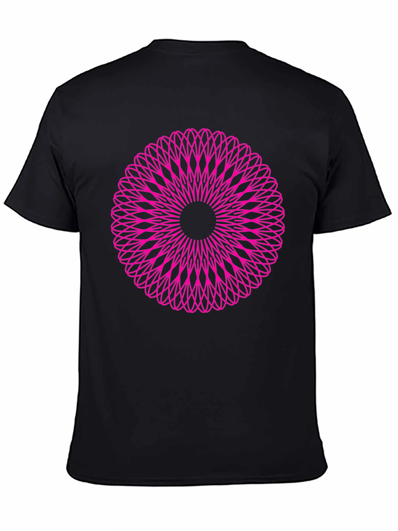 Abstract Pink Mandala Graphic Black T-Shirt