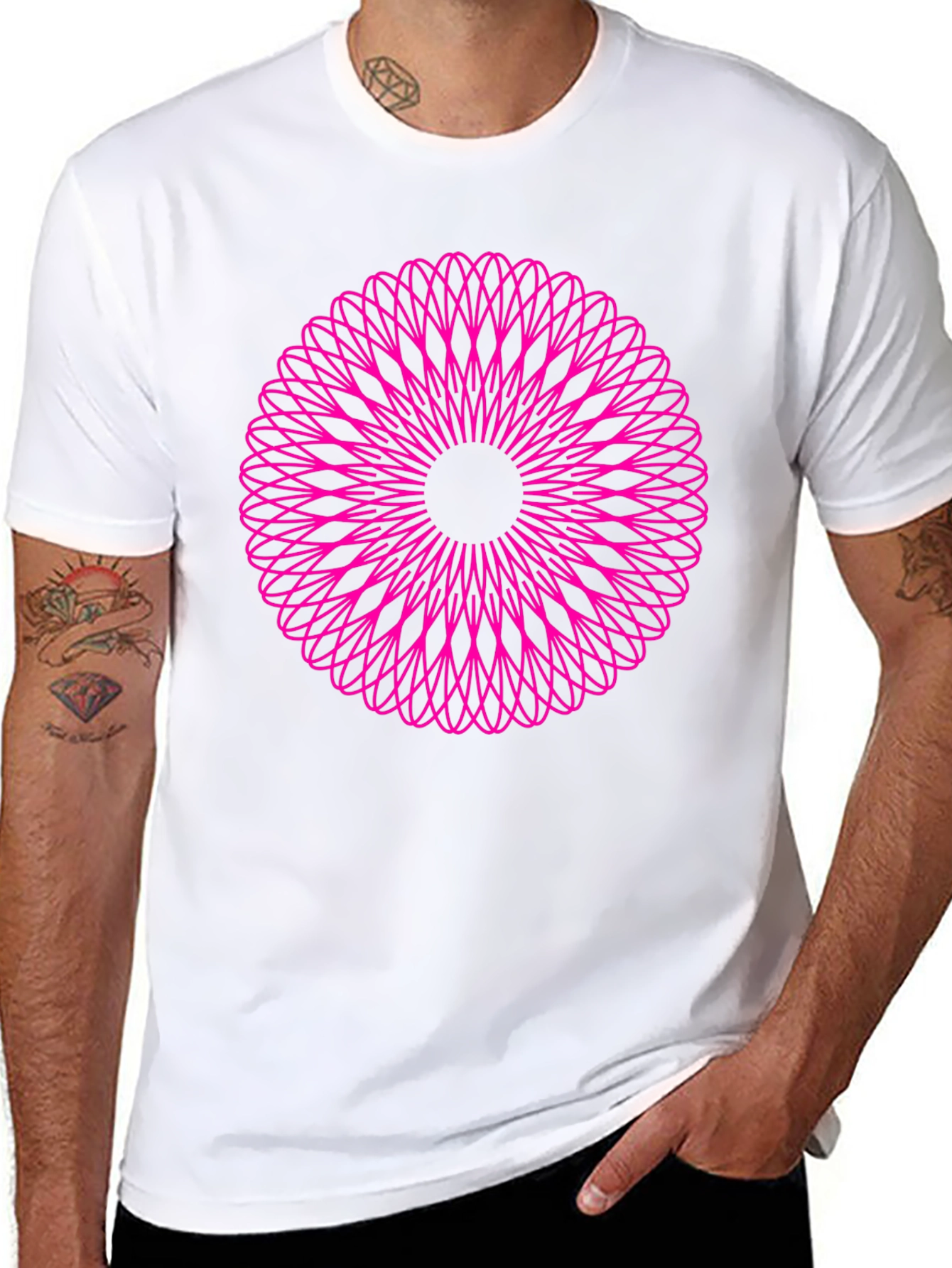 Abstract Pink Mandala Graphic Black T-Shirt