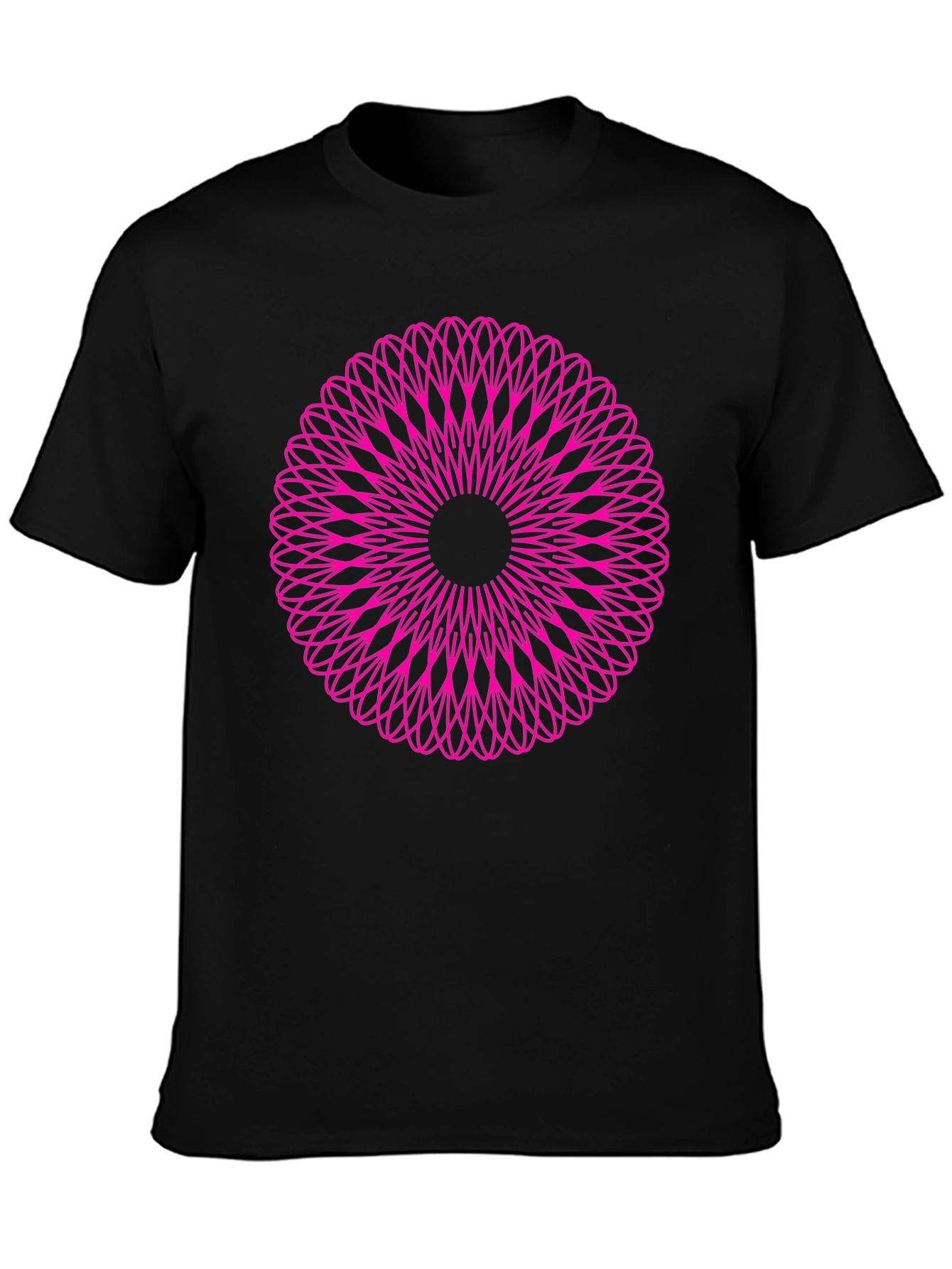 Abstract Pink Mandala Graphic Black T-Shirt