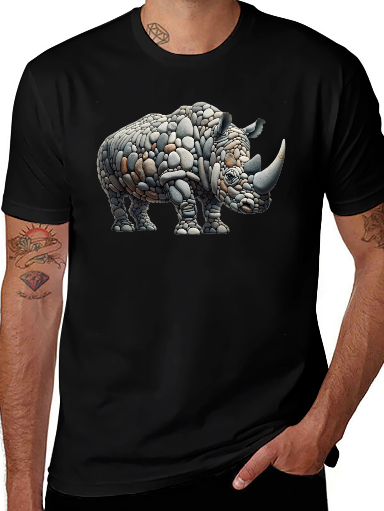 Rhino Rock Art Graphic Tee - Unique Design