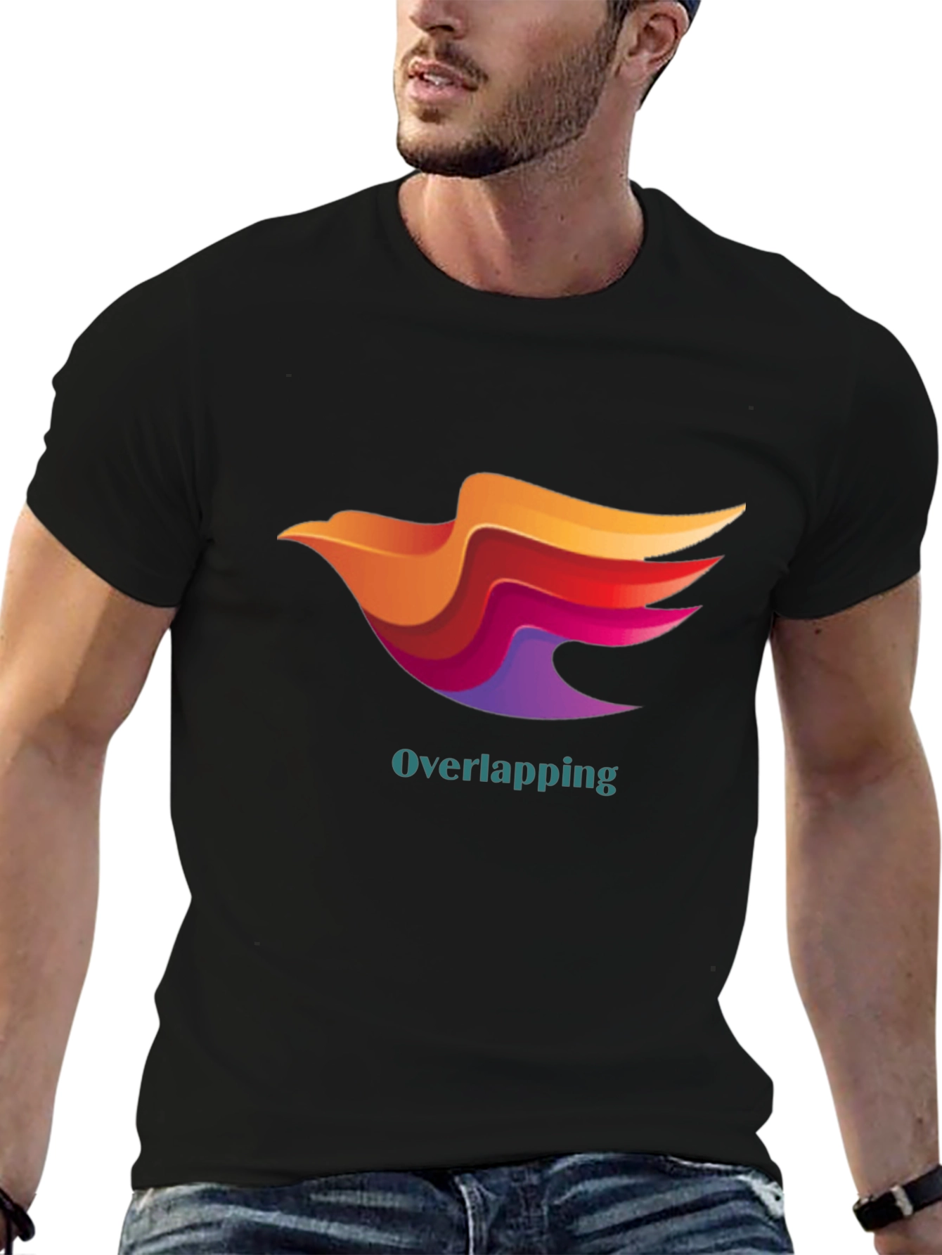 Stylish Black T-Shirt with Overlapping Bird Design