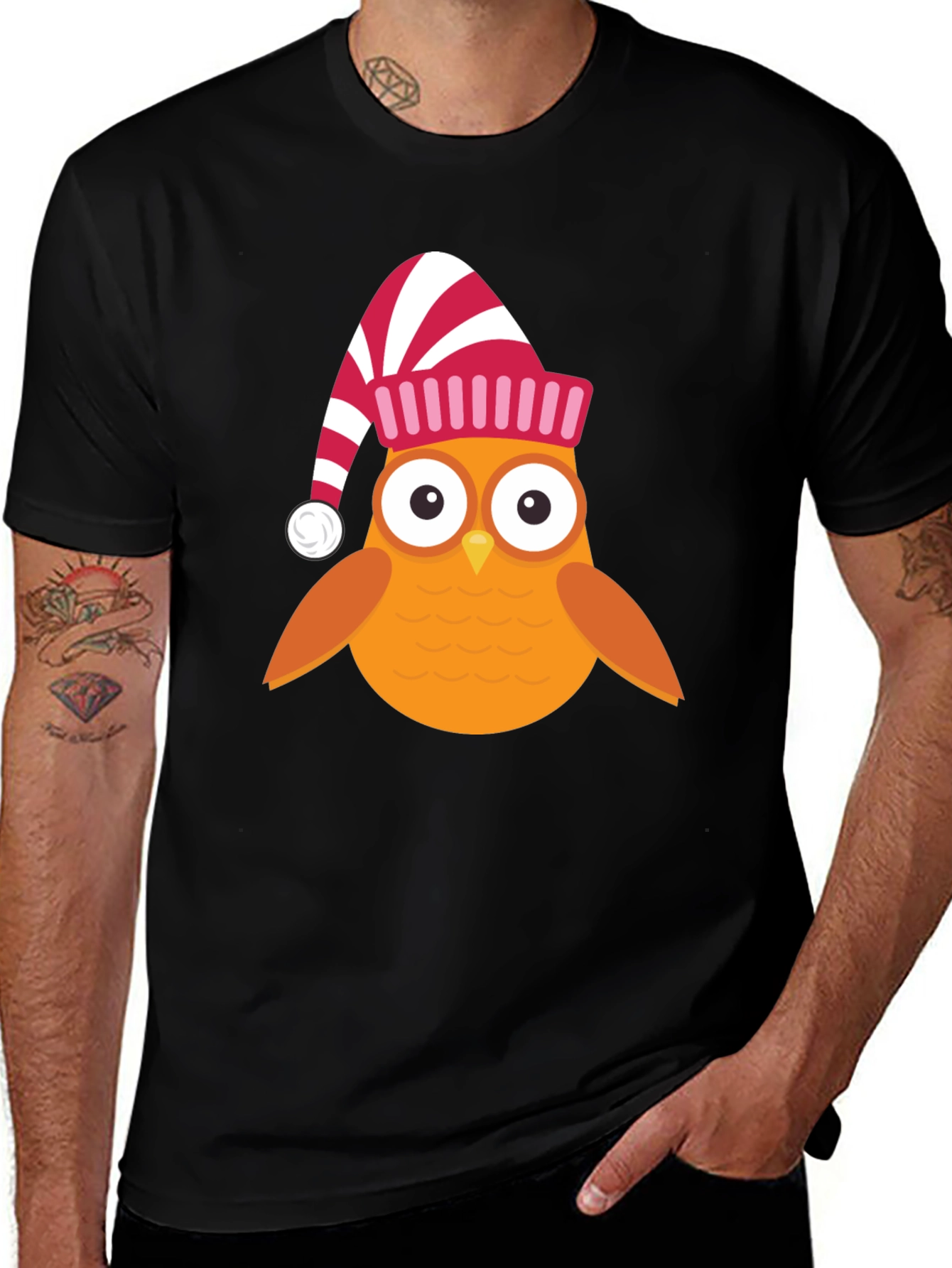 Festive Owl T-Shirt - Holiday Cartoon Tee