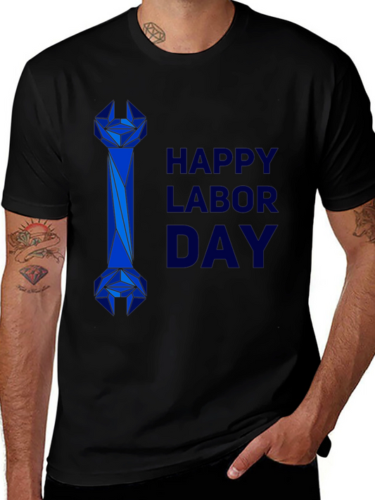 Happy Labor Day Graphic Tee - Black Crew Neck