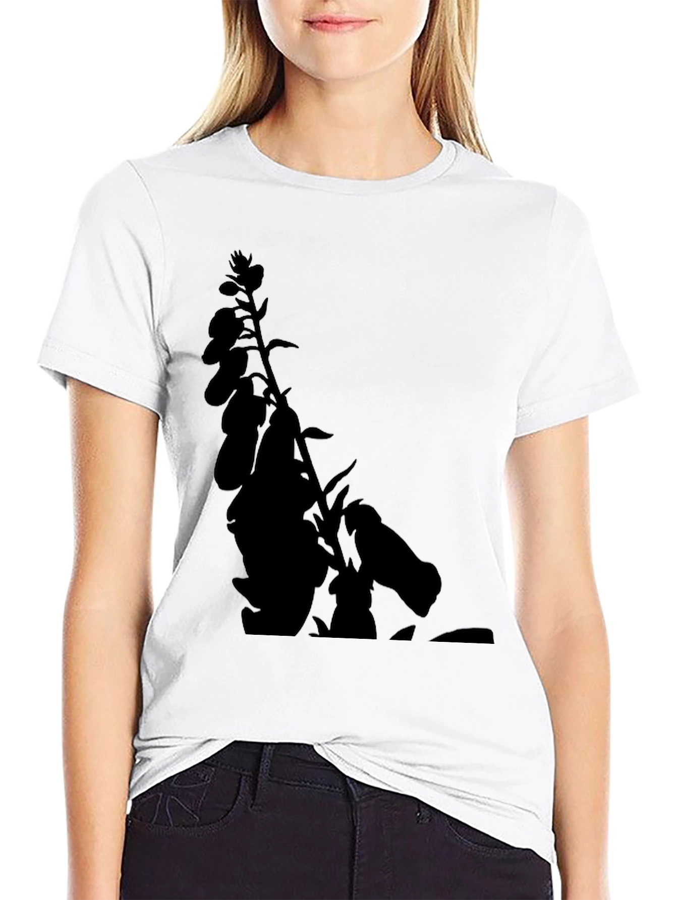 Black Floral Silhouette T-Shirt