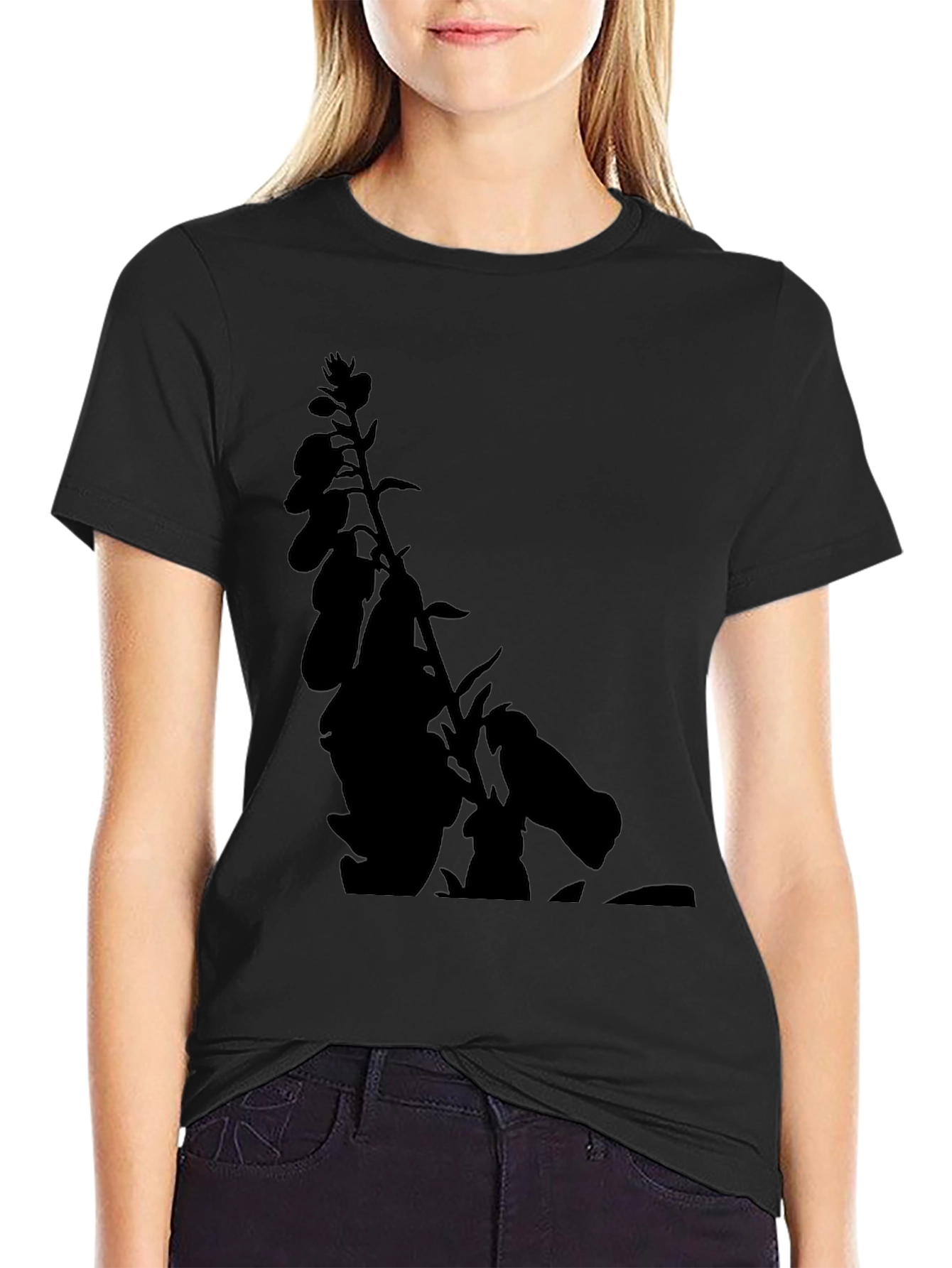 Black Floral Silhouette T-Shirt