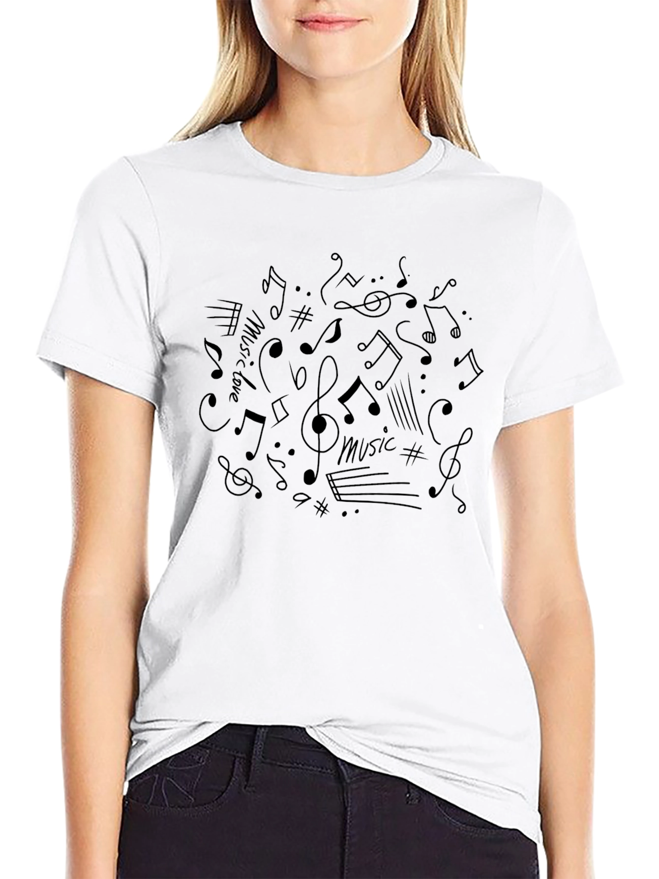 Music Notes Graphic Print Crew Neck T-Shirt