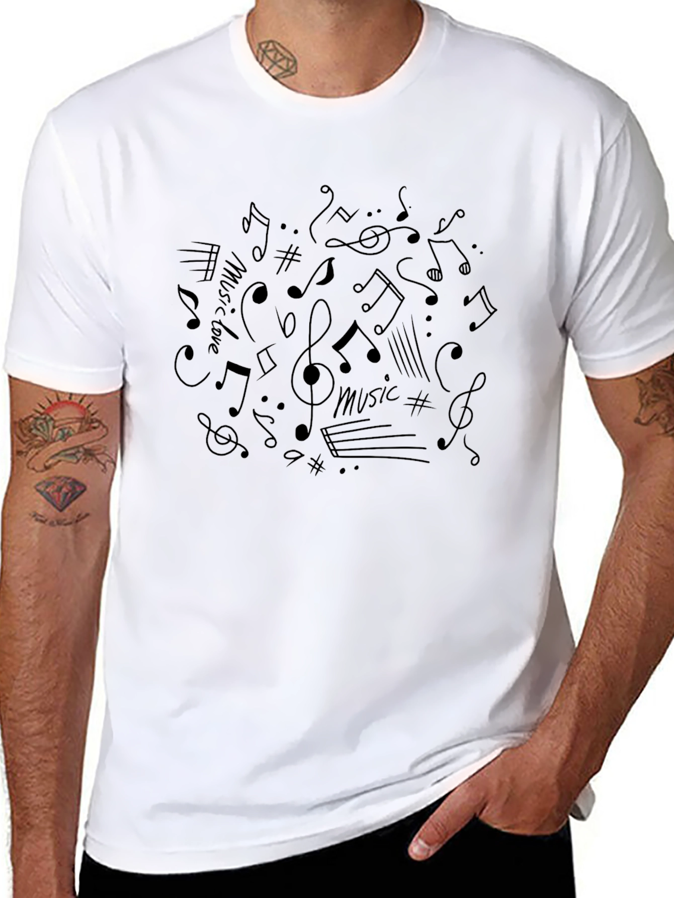 Music Notes Graphic Print Crew Neck T-Shirt