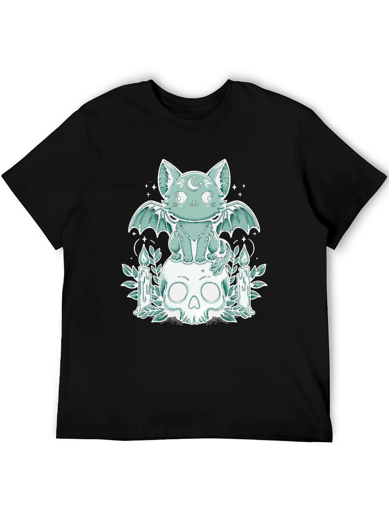 Gothic Cat Bat Wings Skull T-Shirt