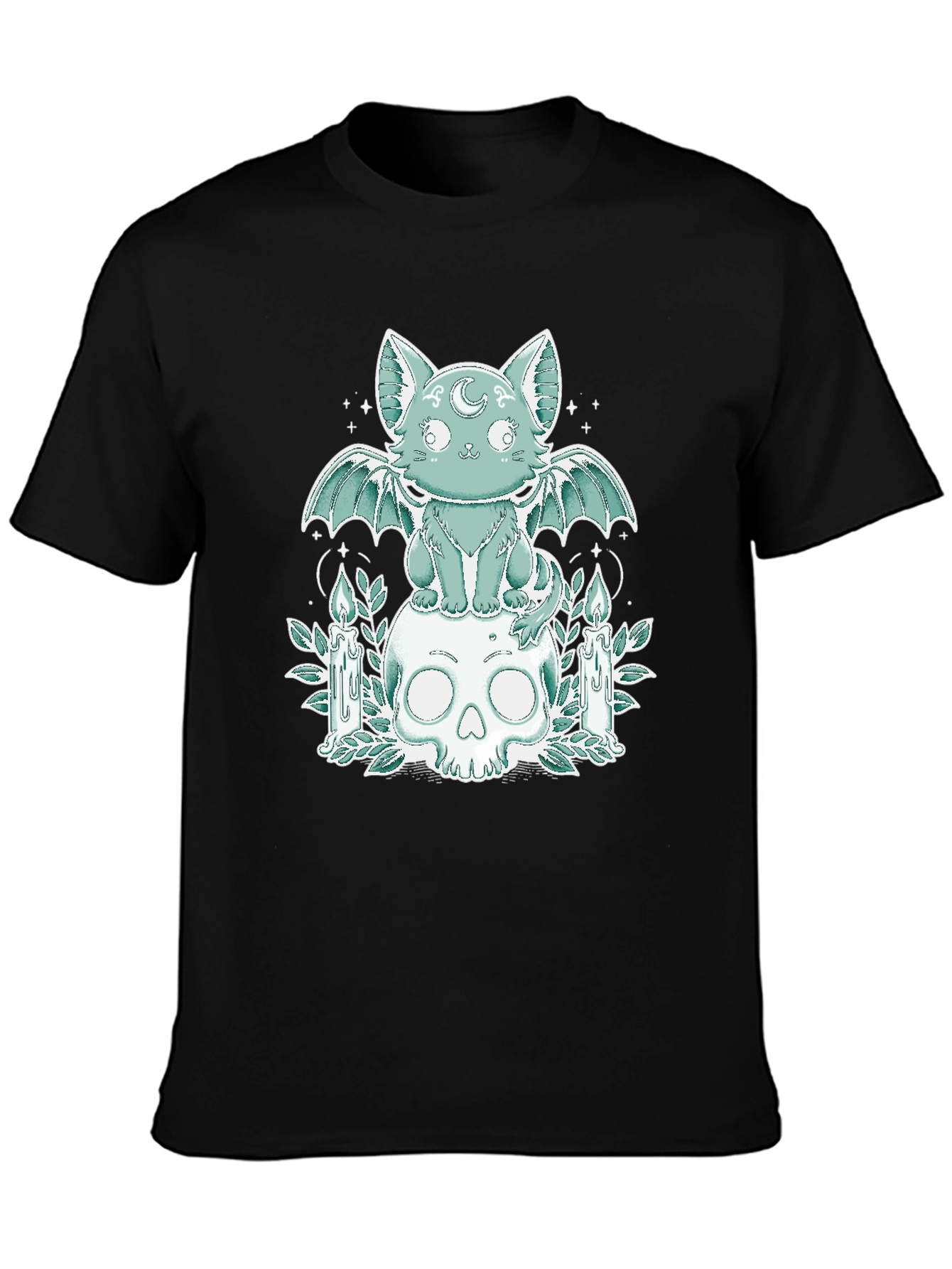 Gothic Cat Bat Wings Skull T-Shirt