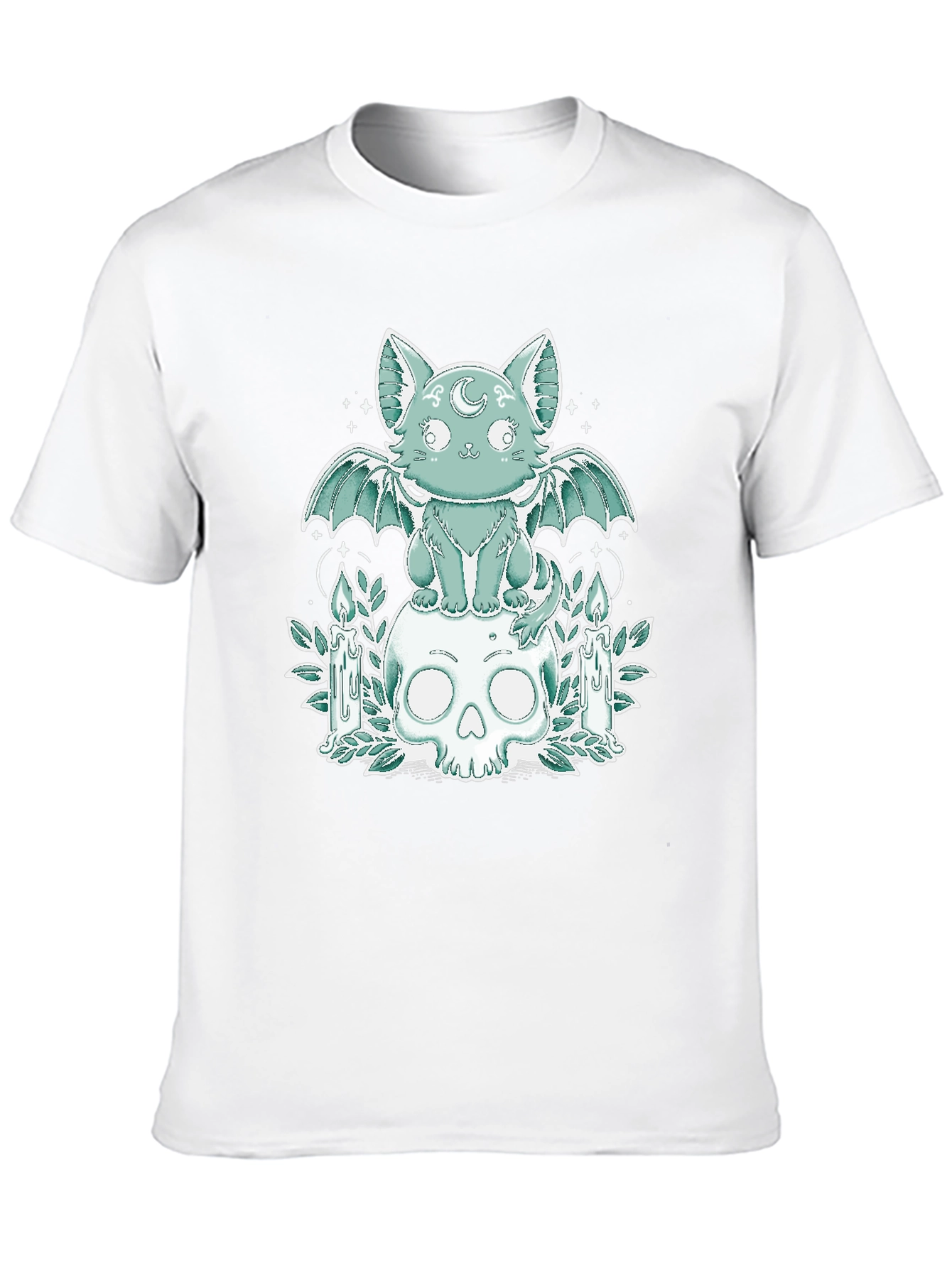 Gothic Cat Bat Wings Skull T-Shirt