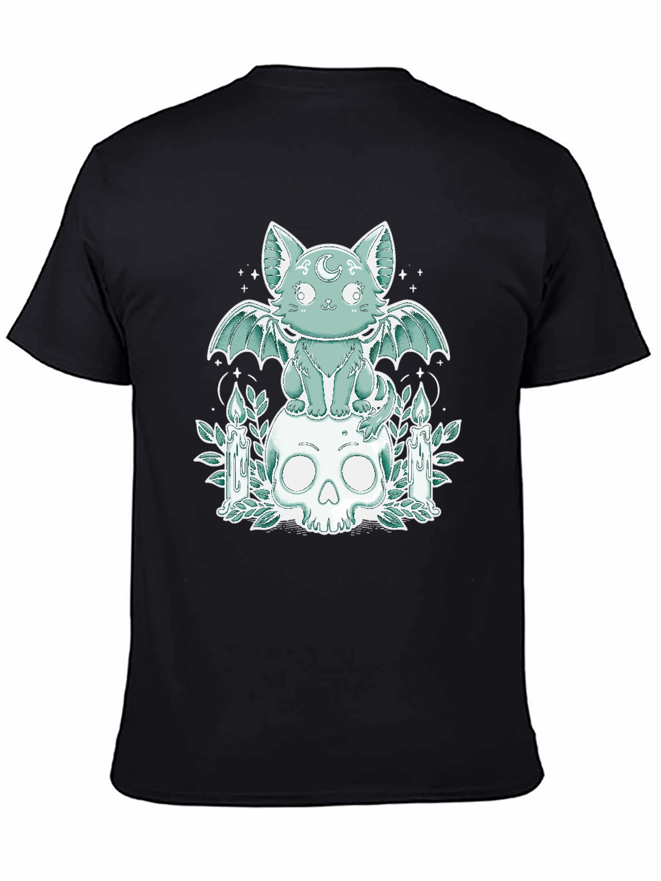 Gothic Cat Bat Wings Skull T-Shirt