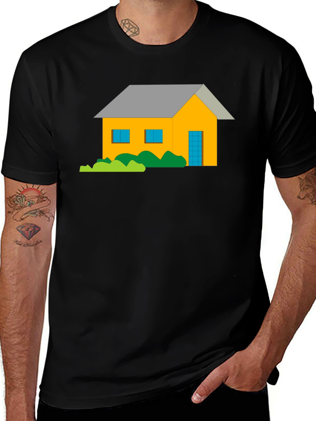 Cartoon House Graphic Tee - Black