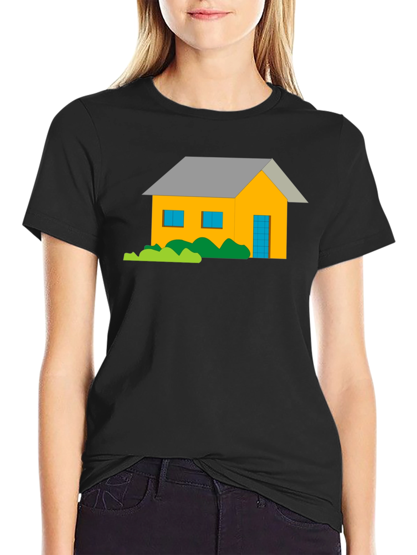 Cartoon House Graphic Tee - Black
