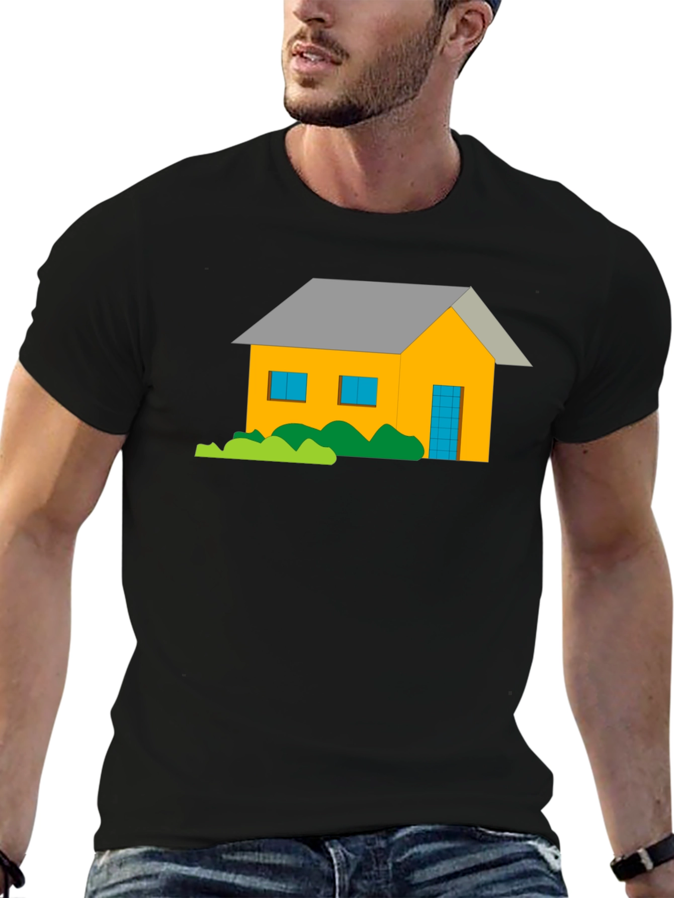 Cartoon House Graphic Tee - Black
