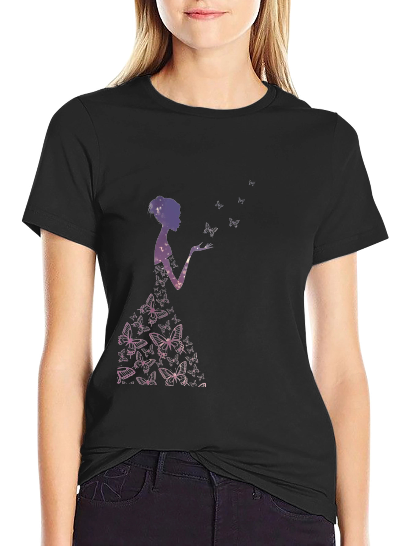 Butterfly Silhouette Graphic Black T-Shirt