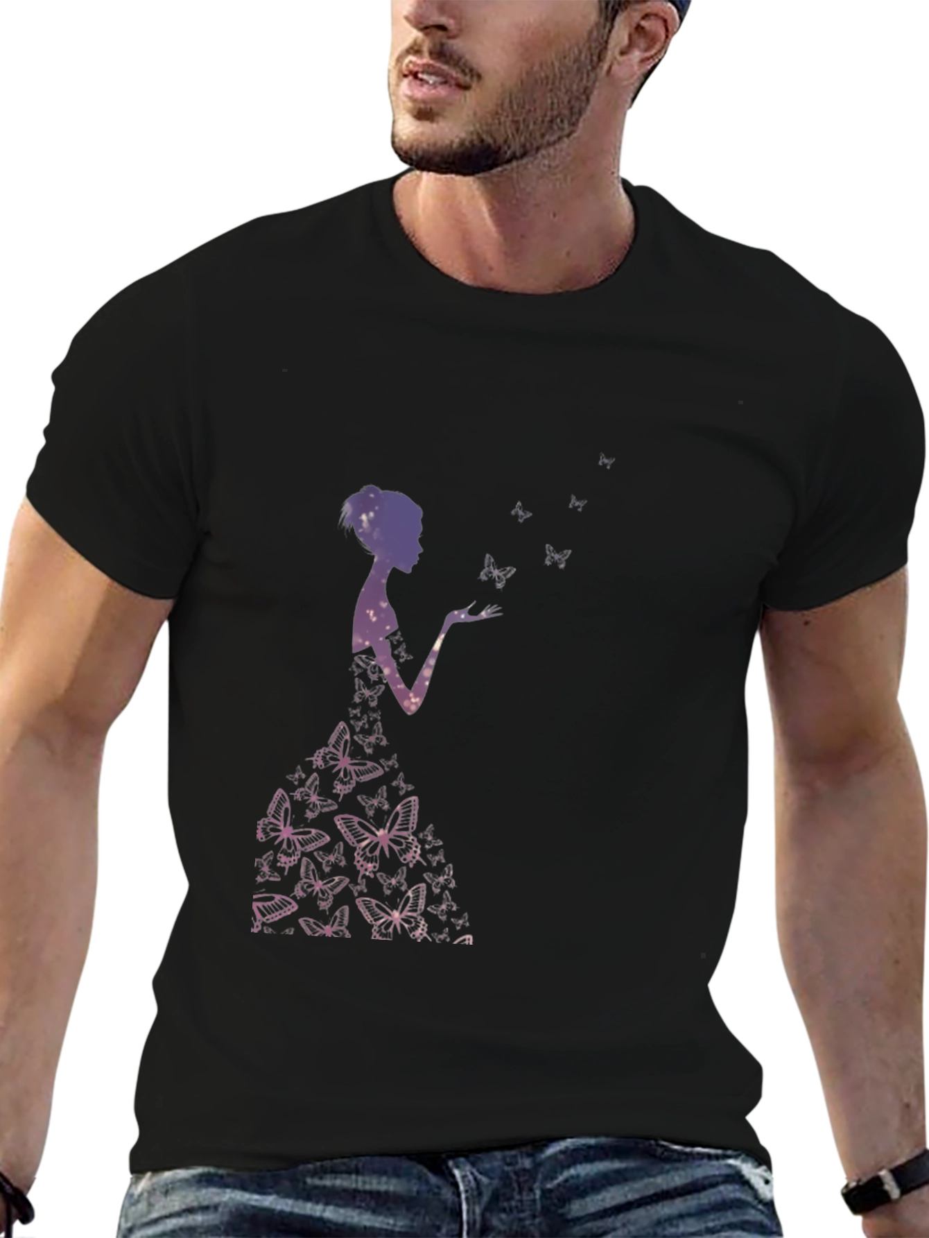 Butterfly Silhouette Graphic Black T-Shirt