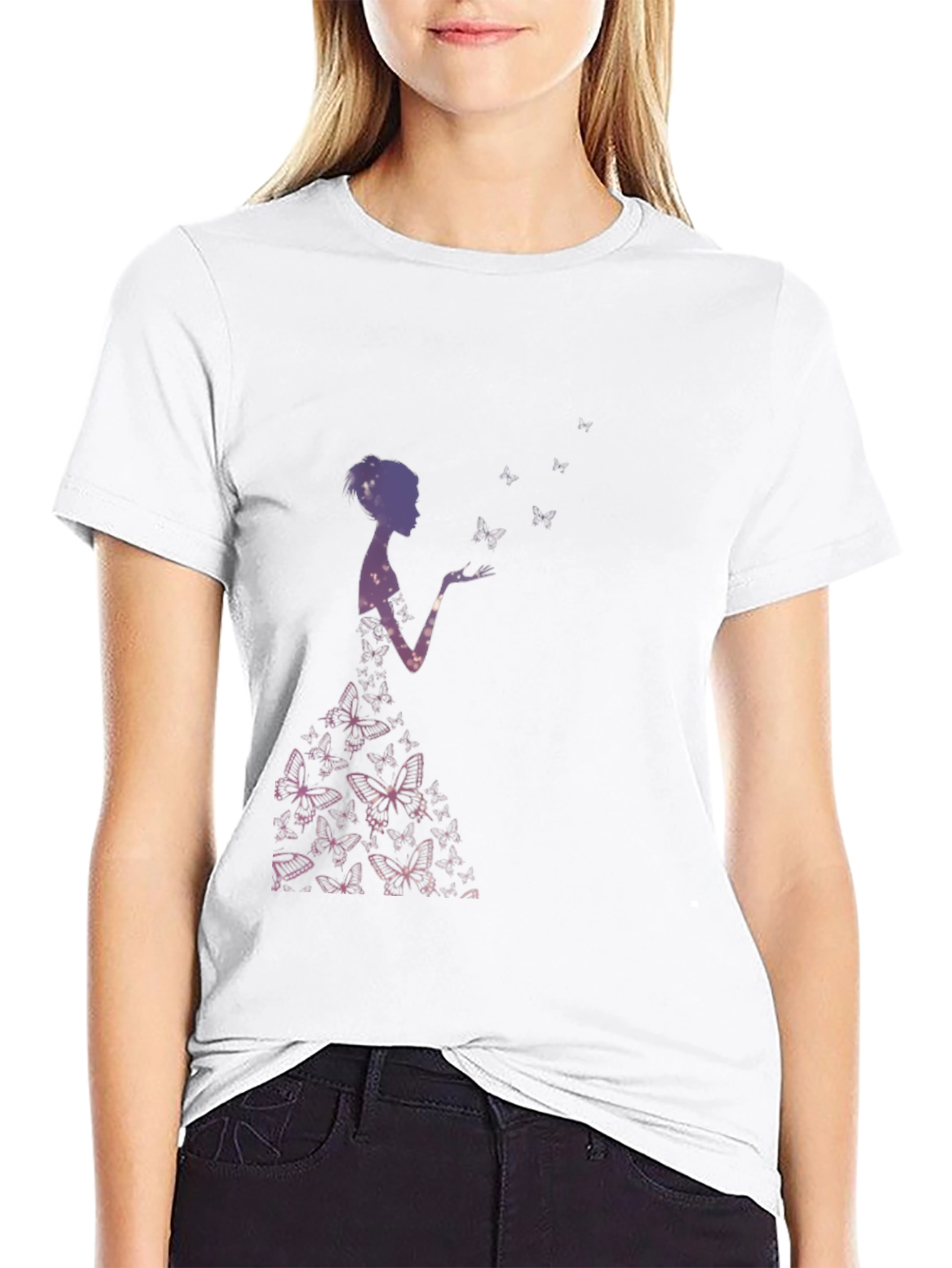 Butterfly Silhouette Graphic Black T-Shirt