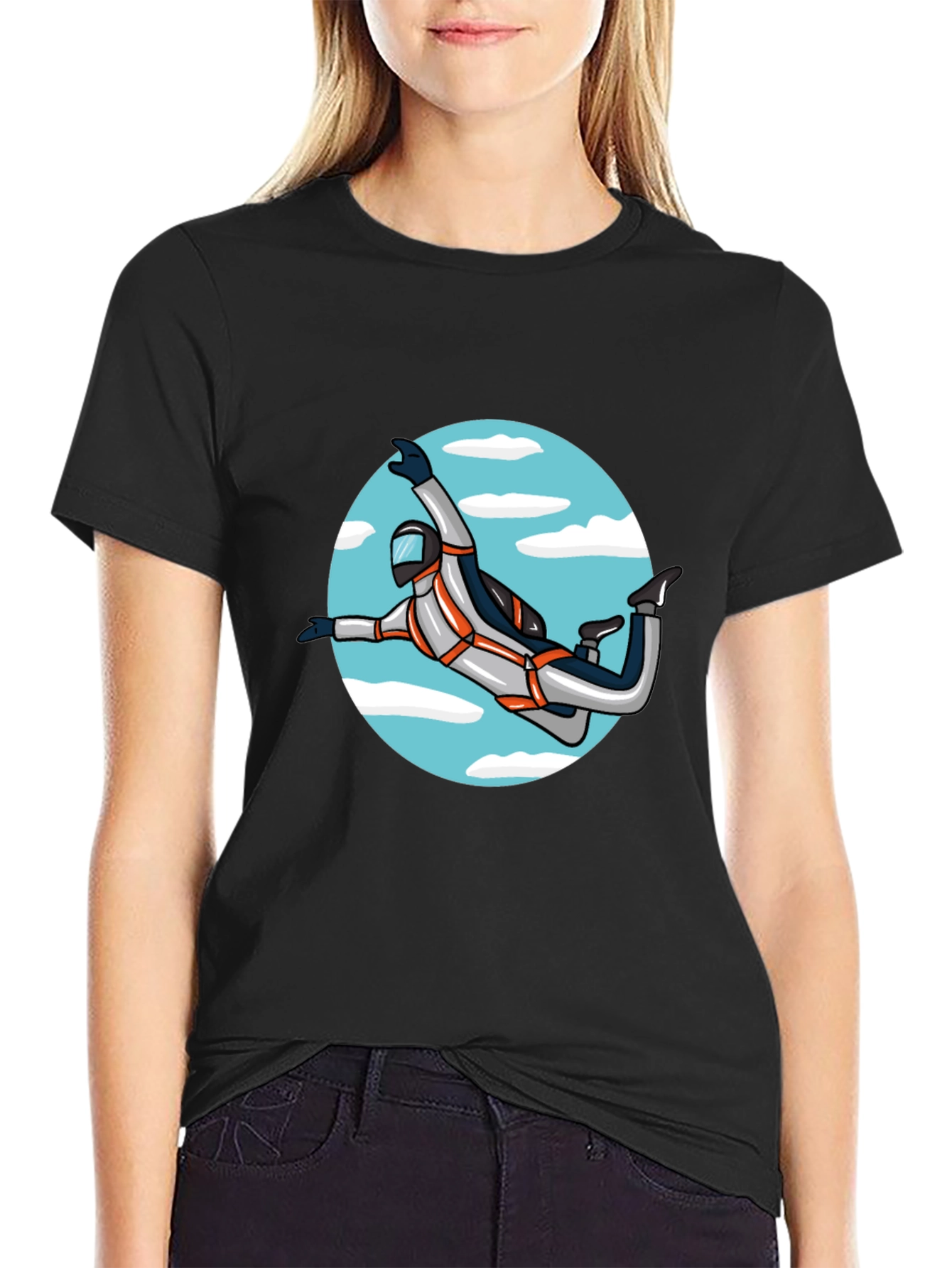 Skydiver Graphic Tee - Black Crew Neck Shirt