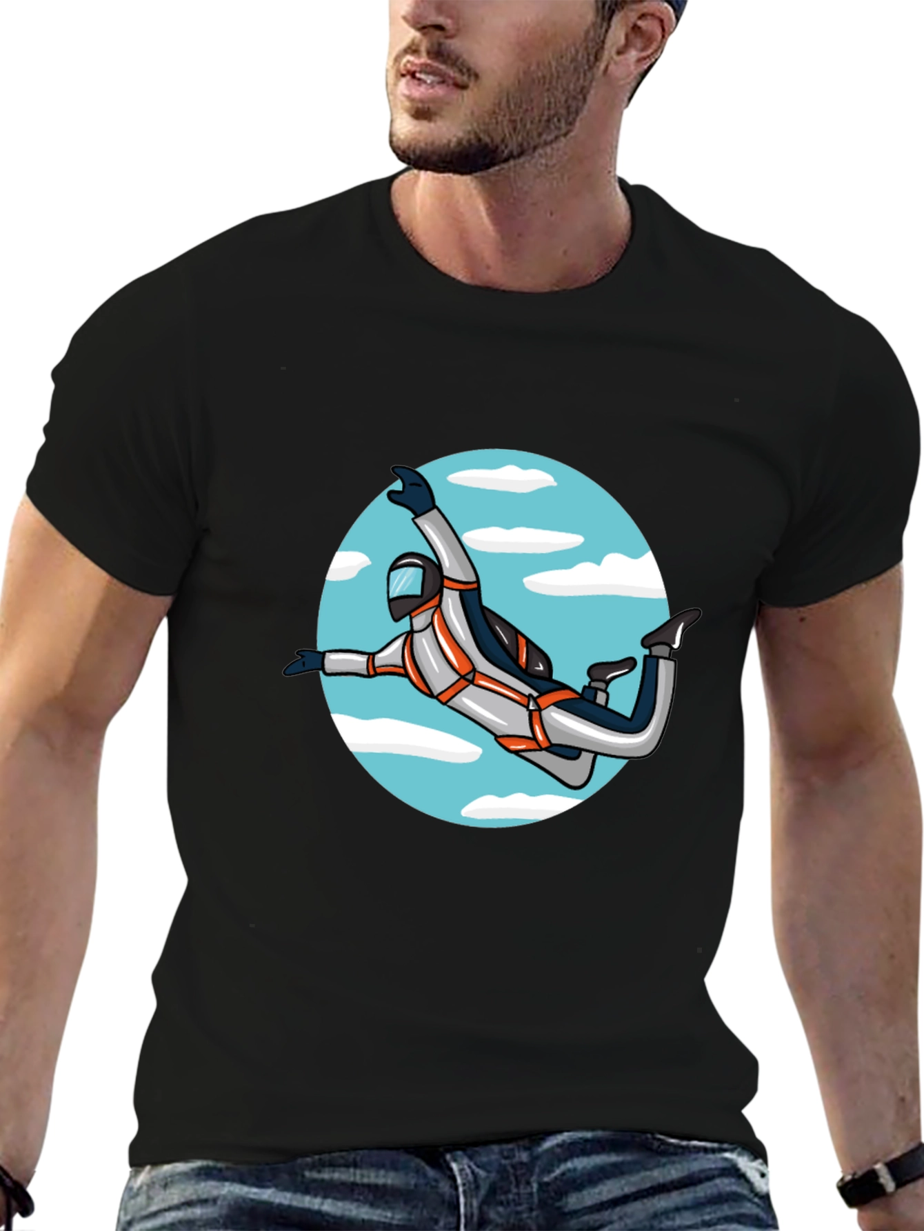 Skydiver Graphic Tee - Black Crew Neck Shirt