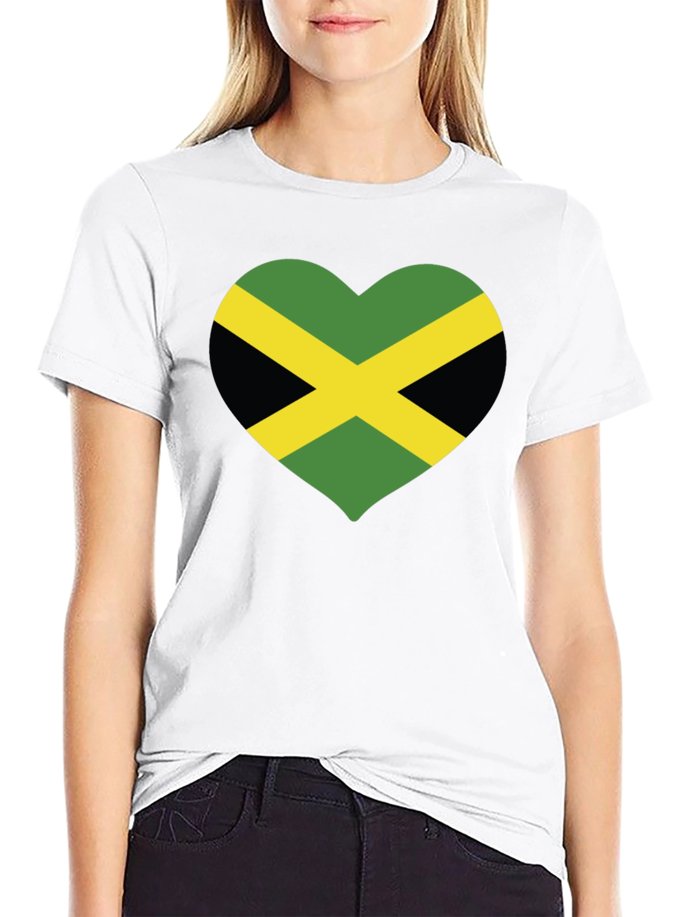 Jamaica Flag Heart T-Shirt - Black