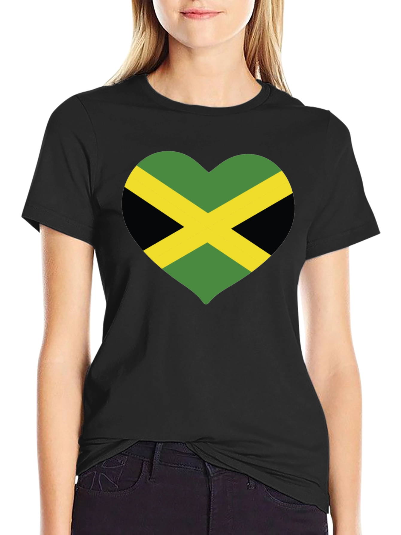 Jamaica Flag Heart T-Shirt - Black