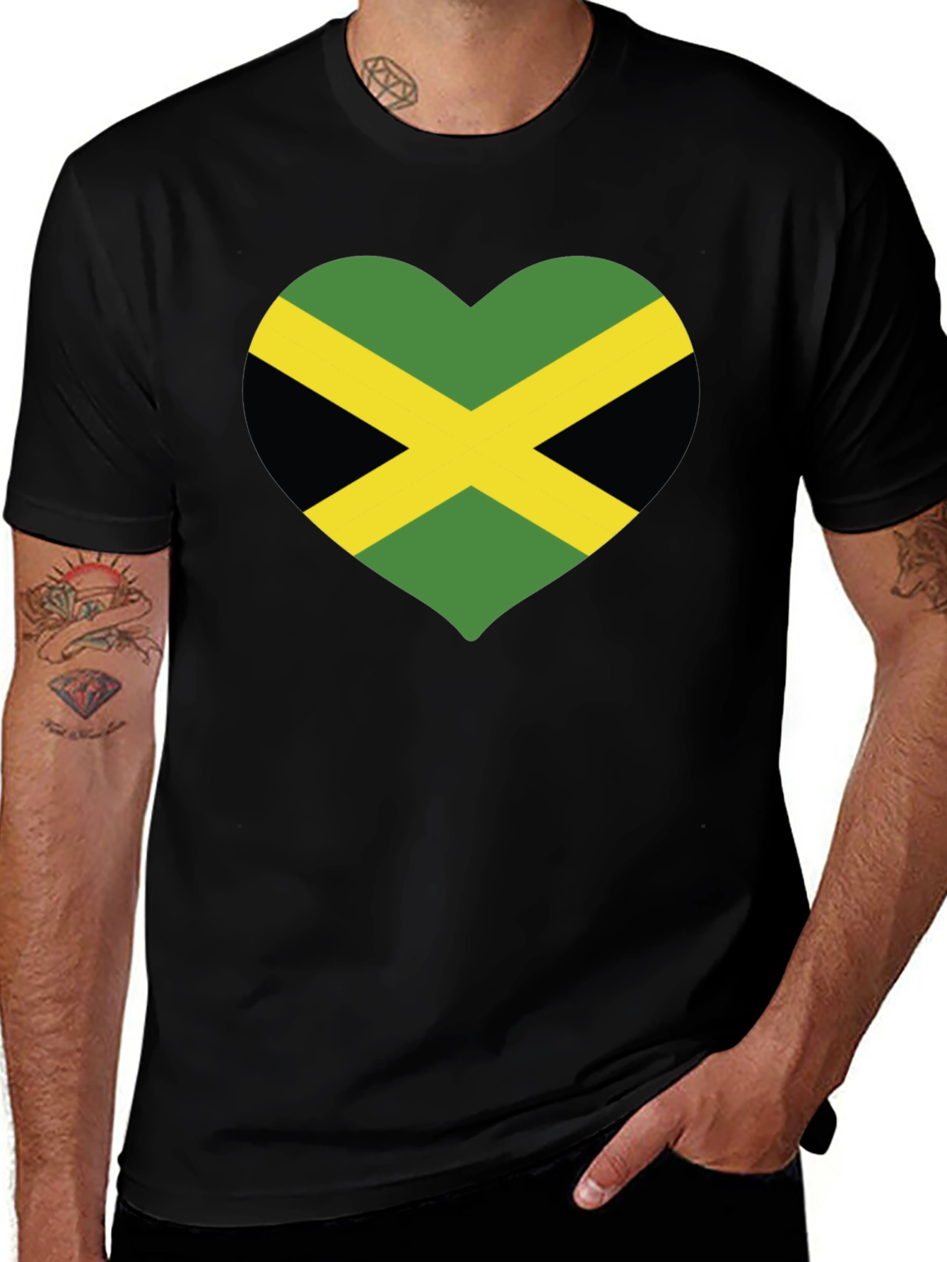 Jamaica Flag Heart T-Shirt - Black
