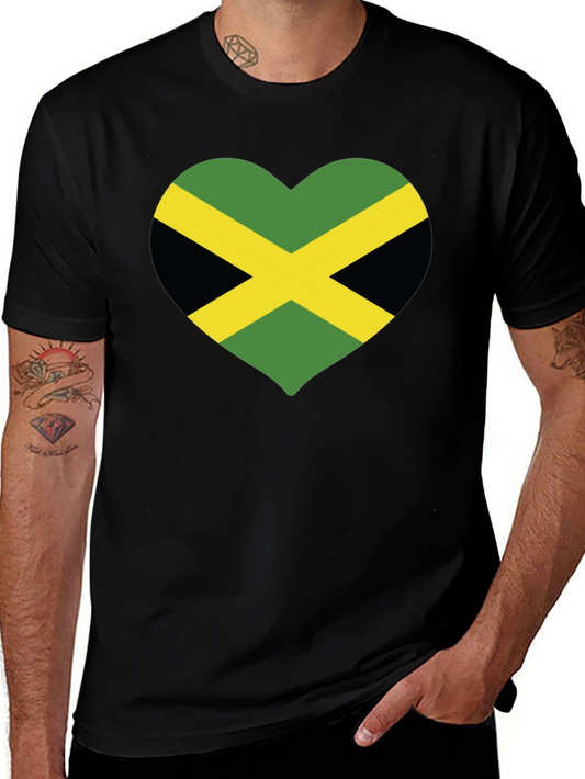 Jamaica Flag Heart T-Shirt - Black