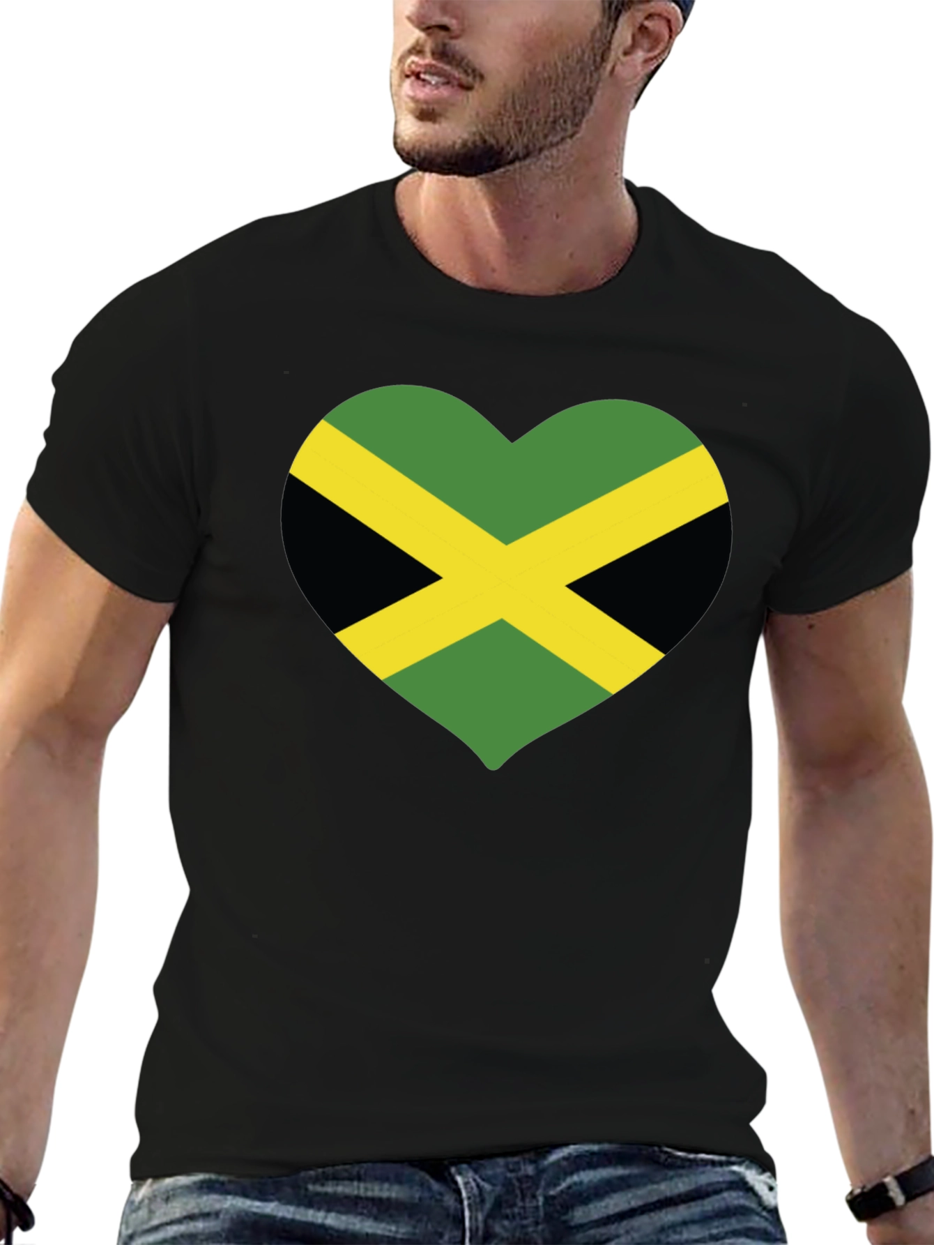 Jamaica Flag Heart T-Shirt - Black