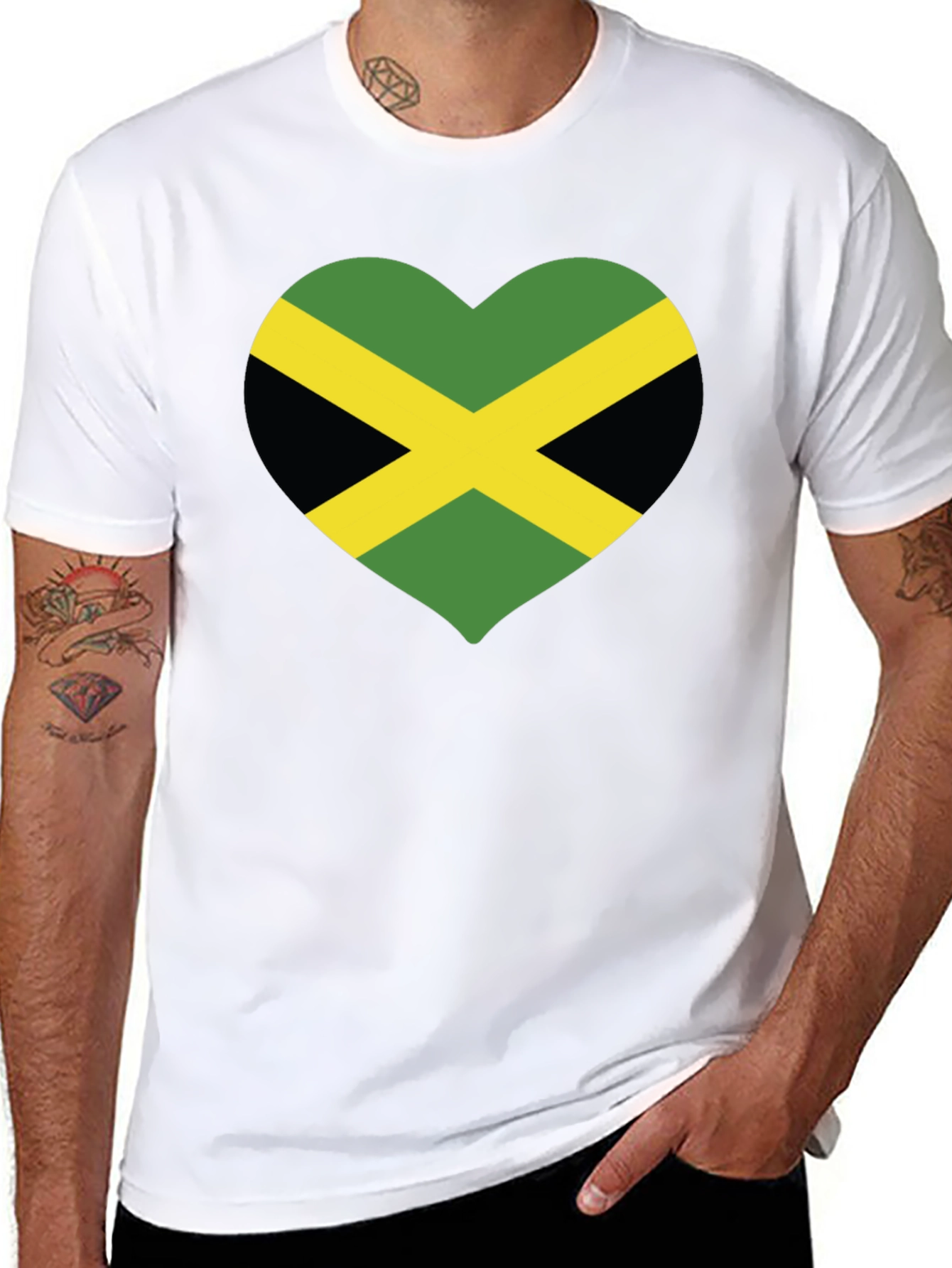 Jamaica Flag Heart T-Shirt - Black