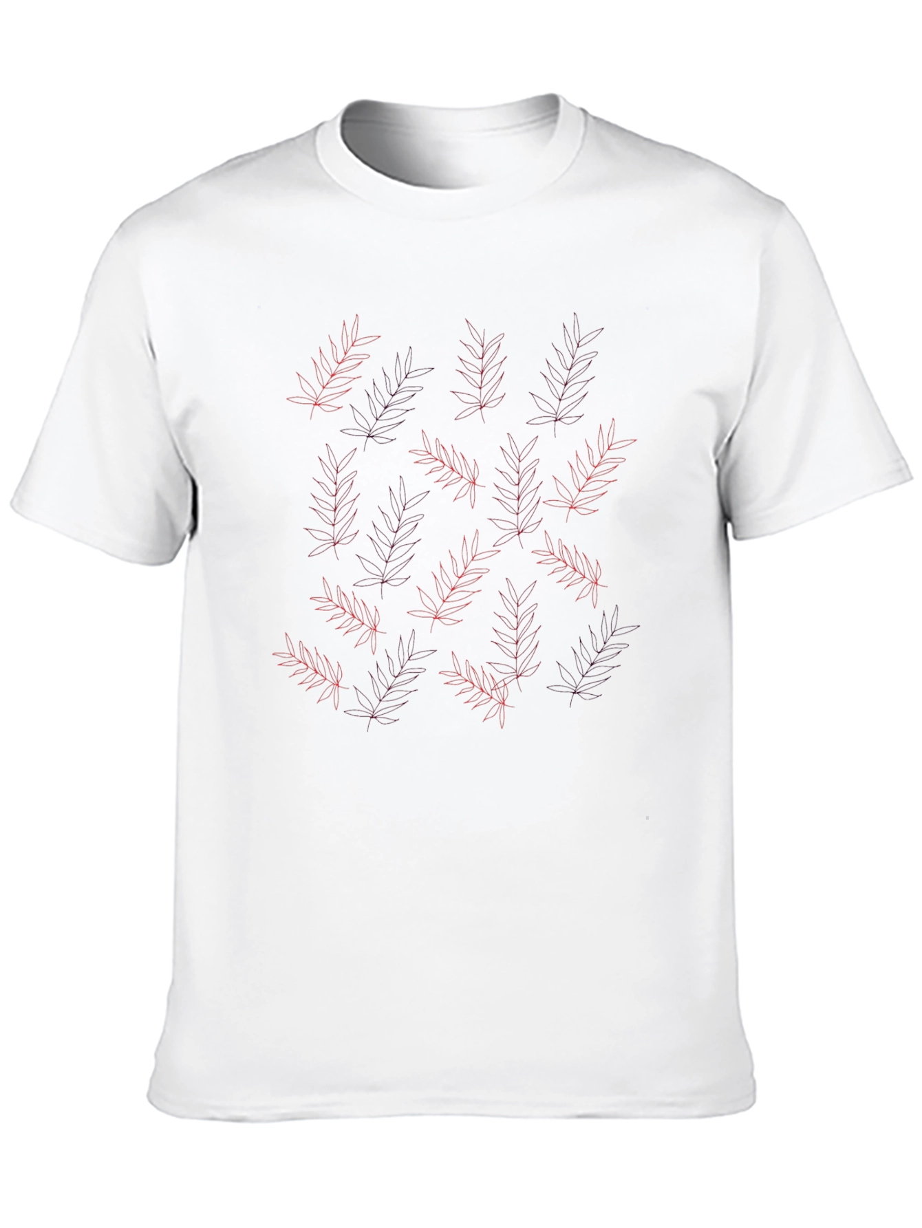 Black T-Shirt with Red Leaf Pattern