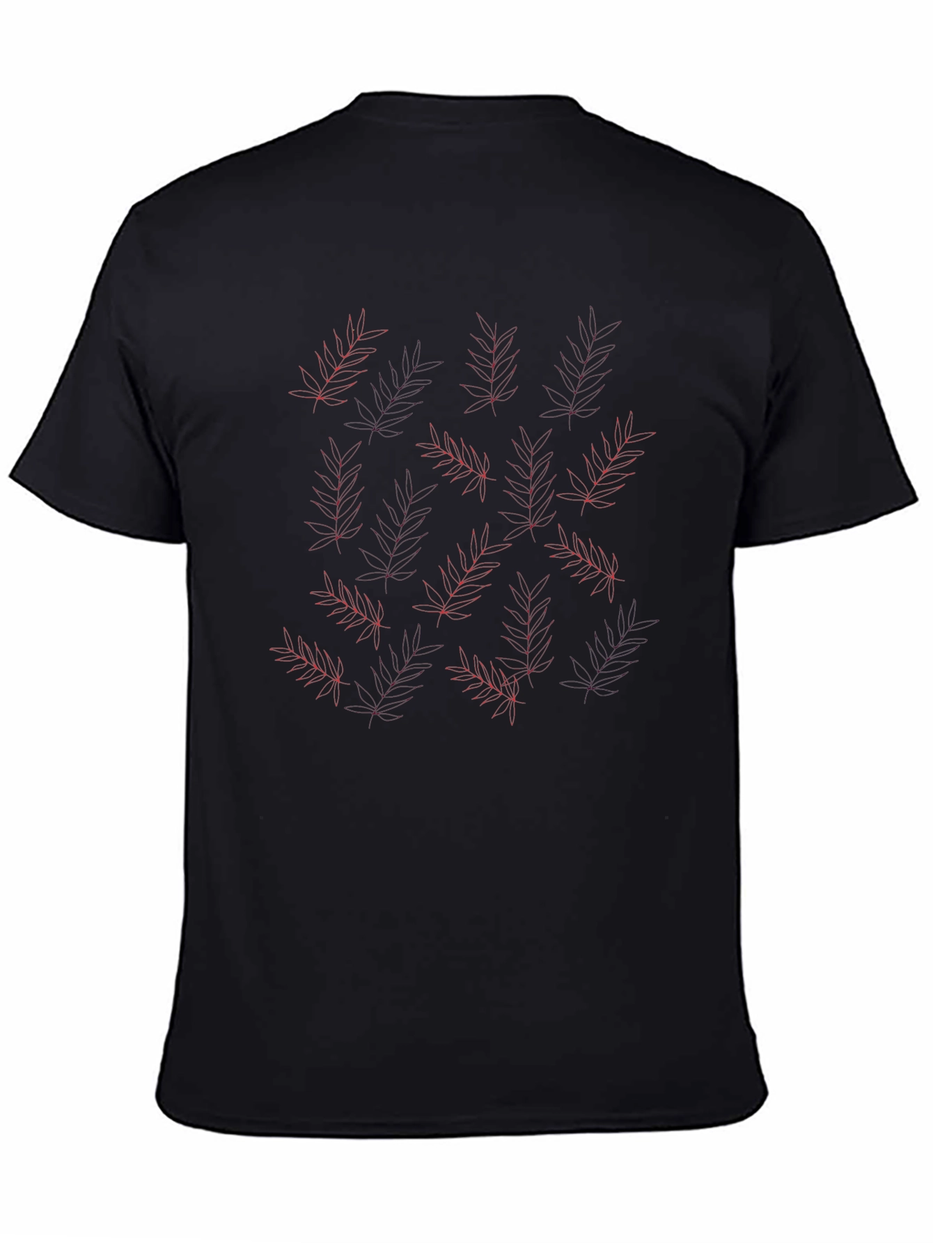 Black T-Shirt with Red Leaf Pattern