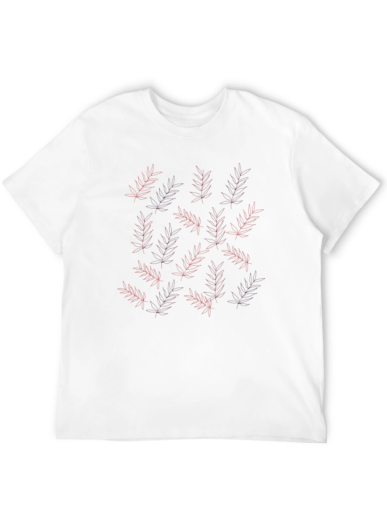 Black T-Shirt with Red Leaf Pattern