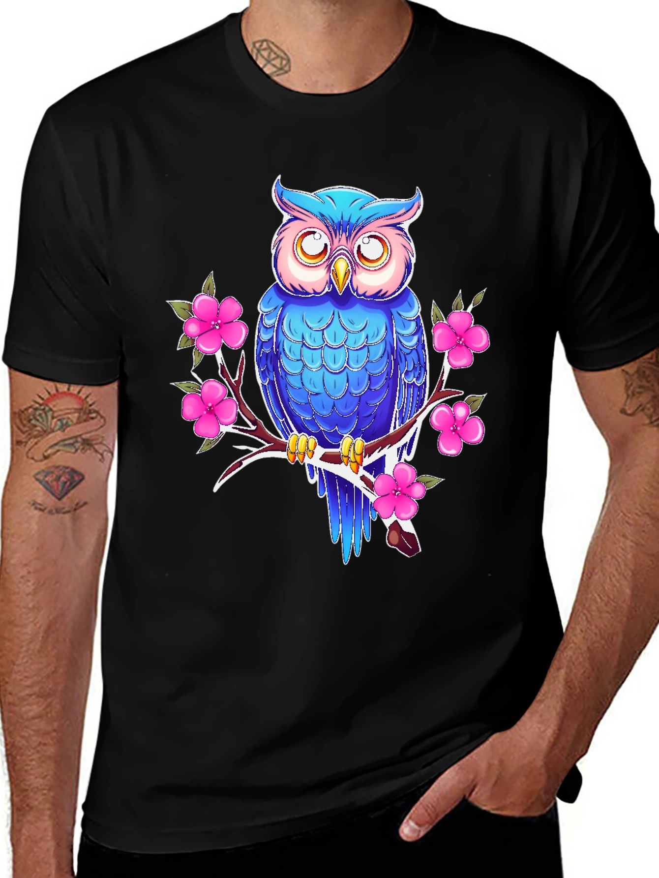 Owl and Blossom Graphic Print Tee