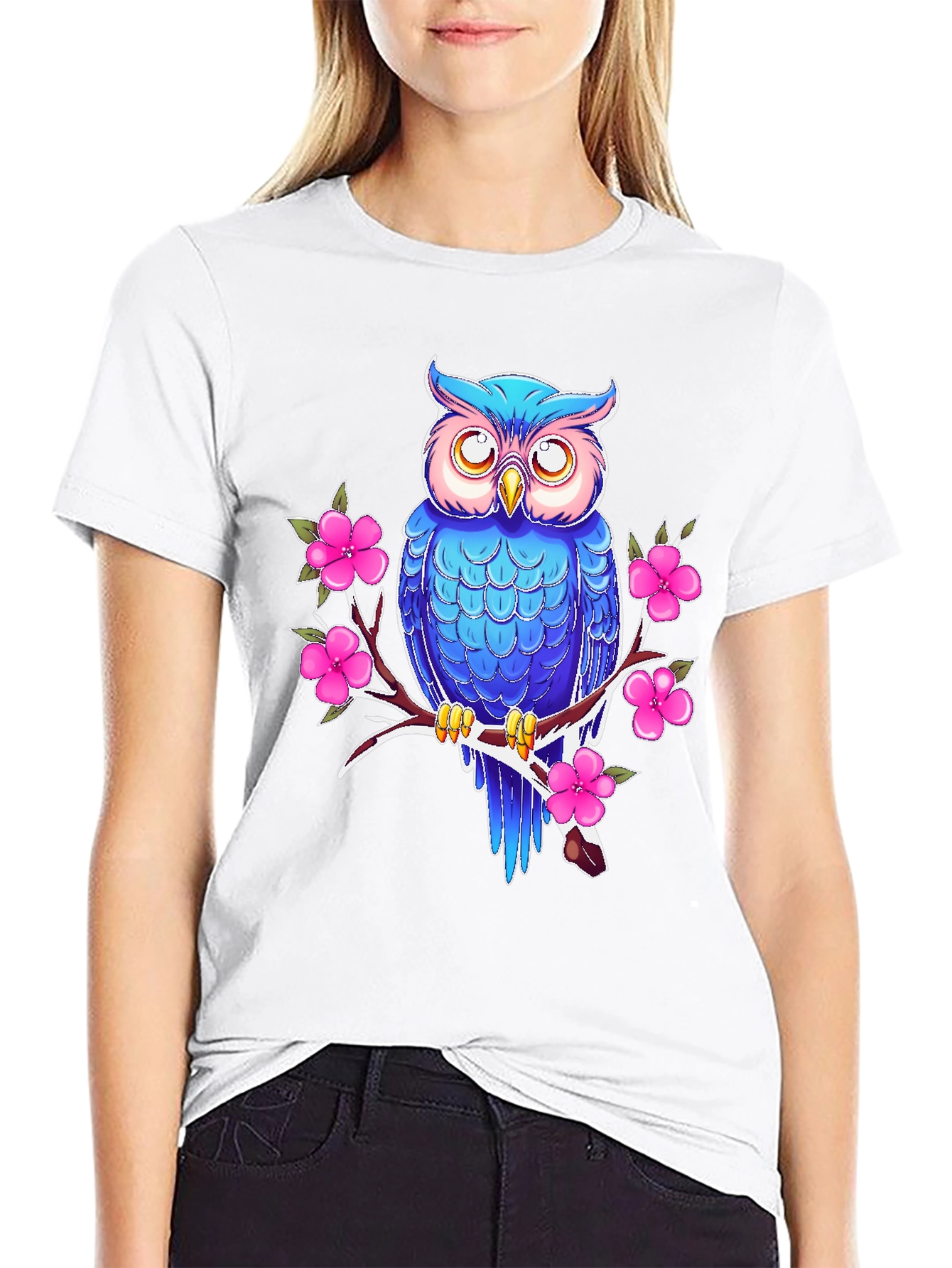Owl and Blossom Graphic Print Tee