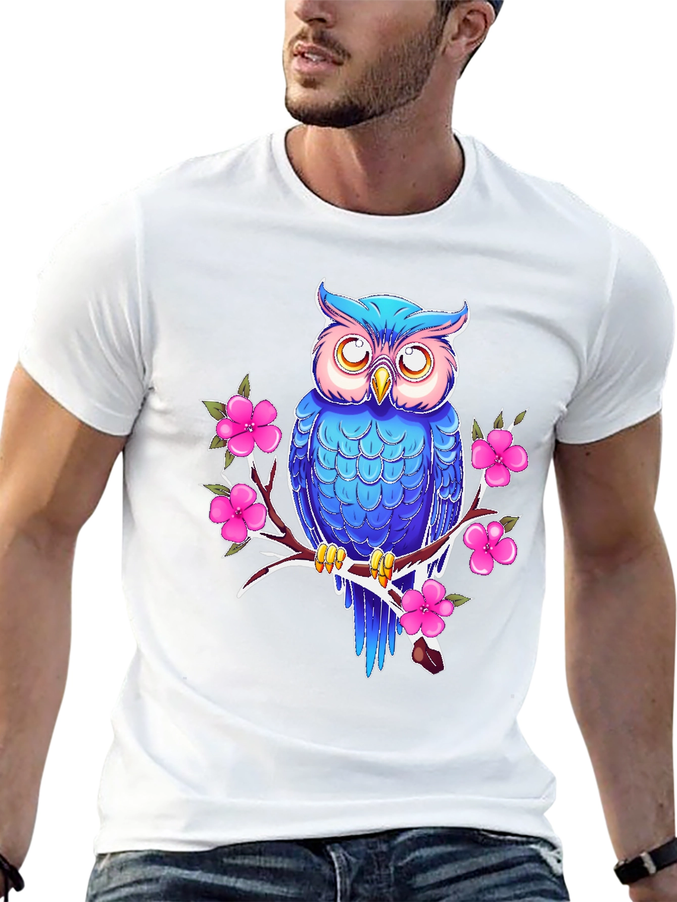 Owl and Blossom Graphic Print Tee