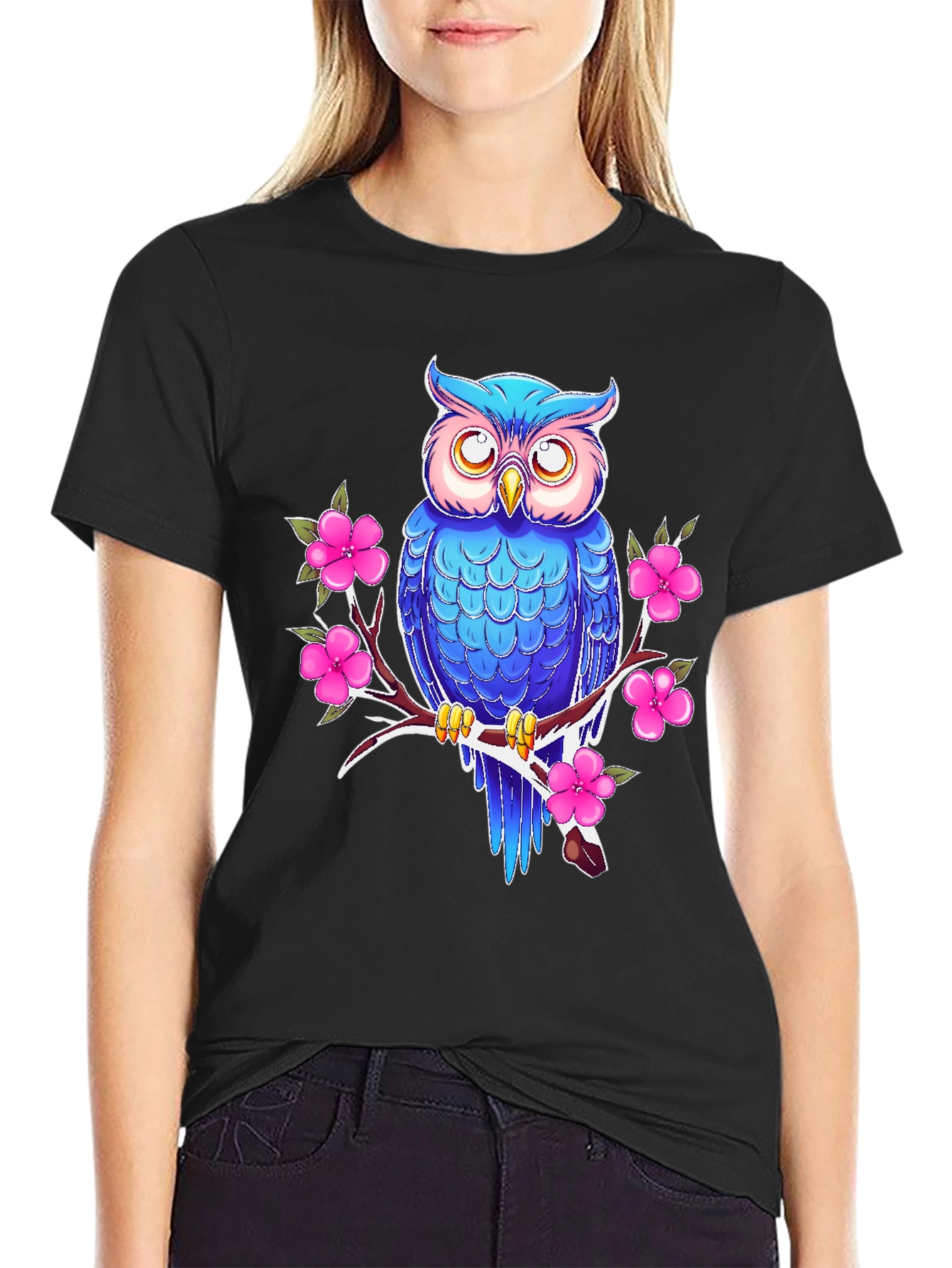 Owl and Blossom Graphic Print Tee