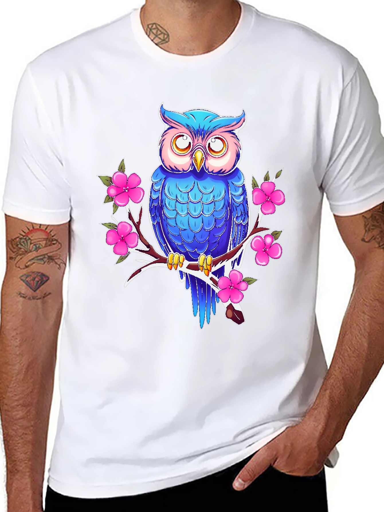 Owl and Blossom Graphic Print Tee