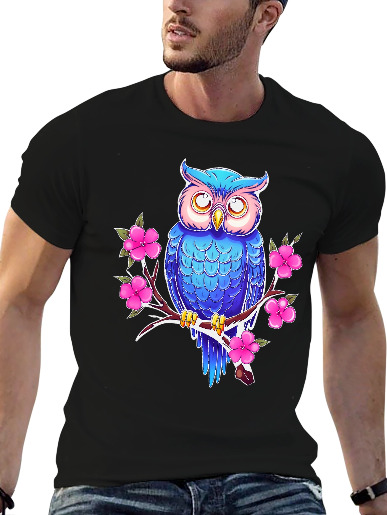 Owl and Blossom Graphic Print Tee