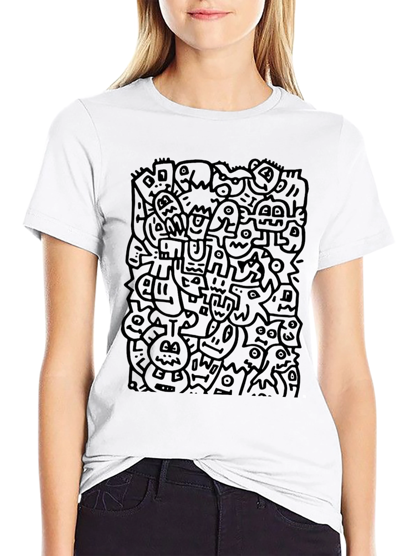 Doodle Art Black T-Shirt - Modern Graphic Tee