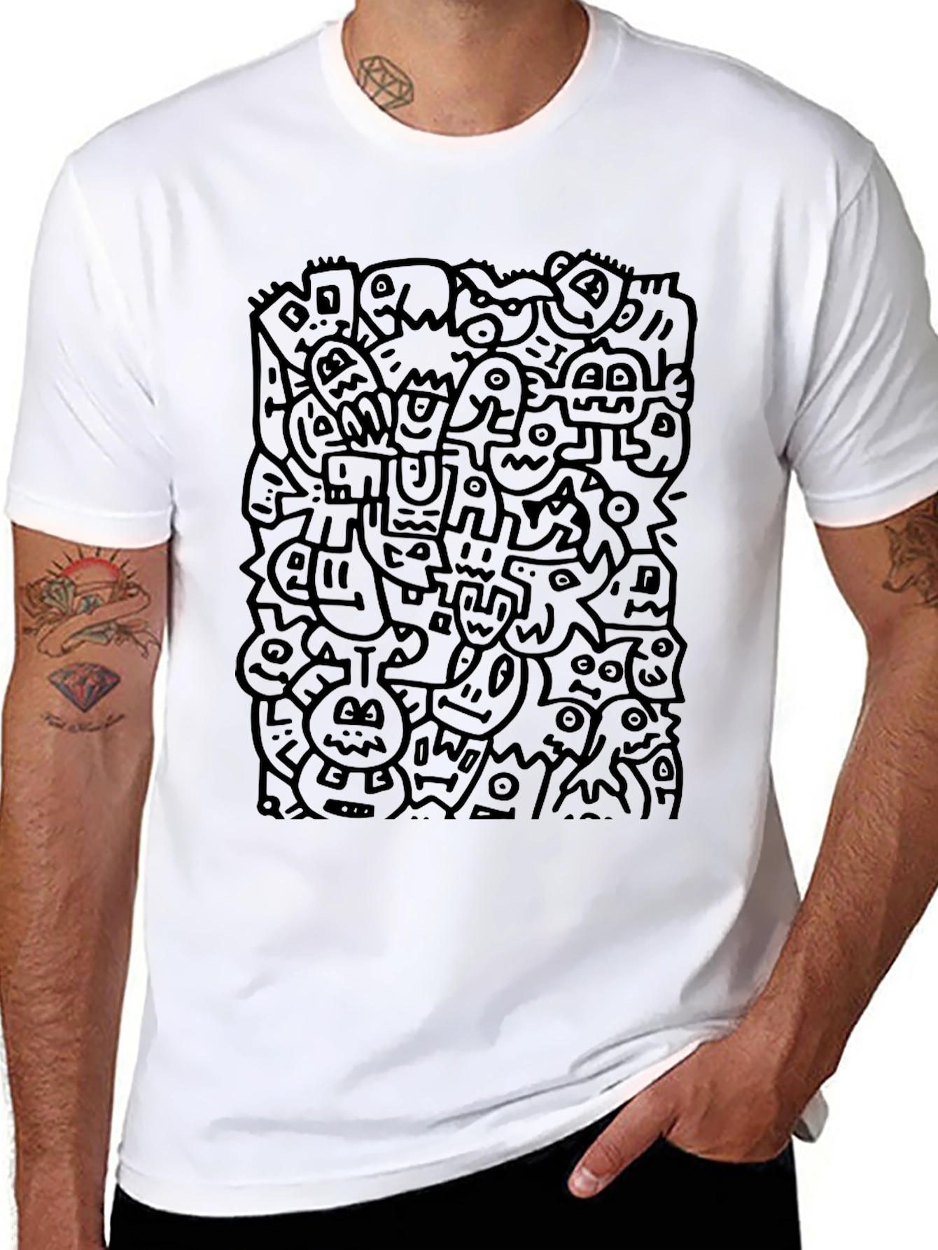 Doodle Art Black T-Shirt - Modern Graphic Tee