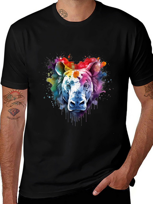 Watercolor Rhino Graphic Tee - Unique Animal Art Shirt
