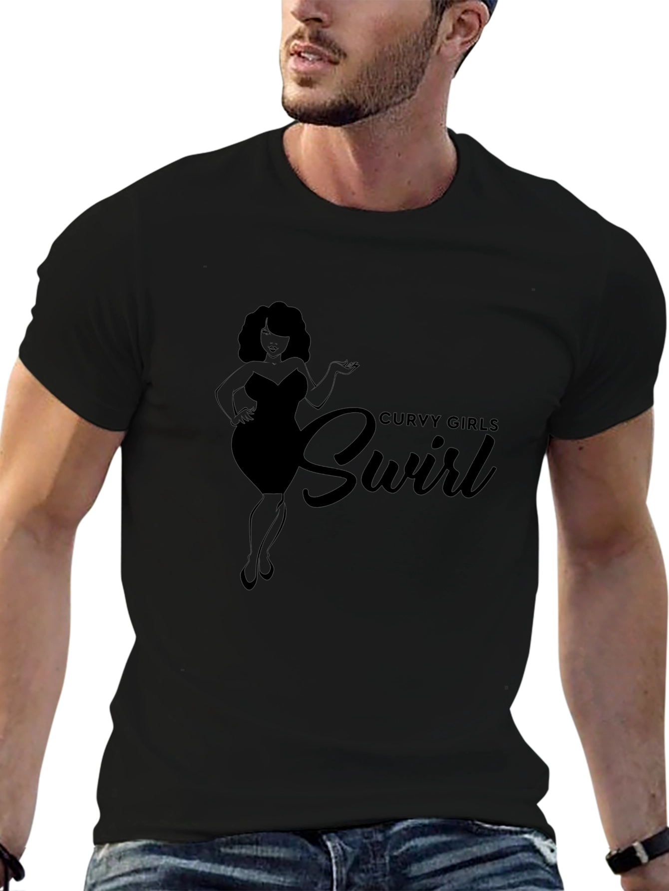 Curvy Girls Swirl Black Graphic Tee Shirt