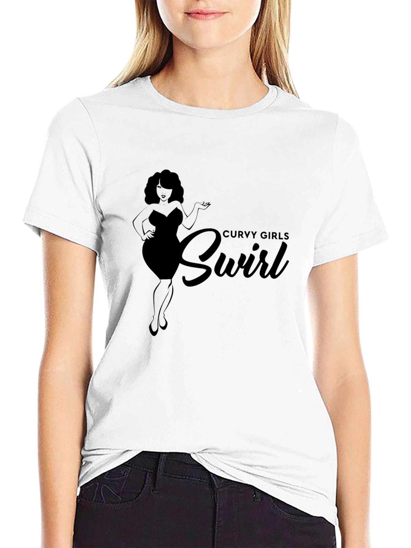 Curvy Girls Swirl Black Graphic Tee Shirt
